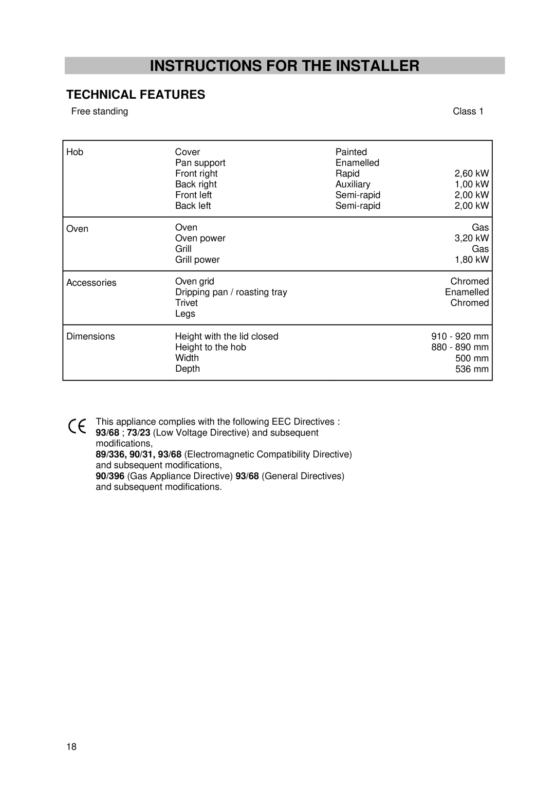 Tricity Bendix SG 205WL manual Instructions for the Installer 