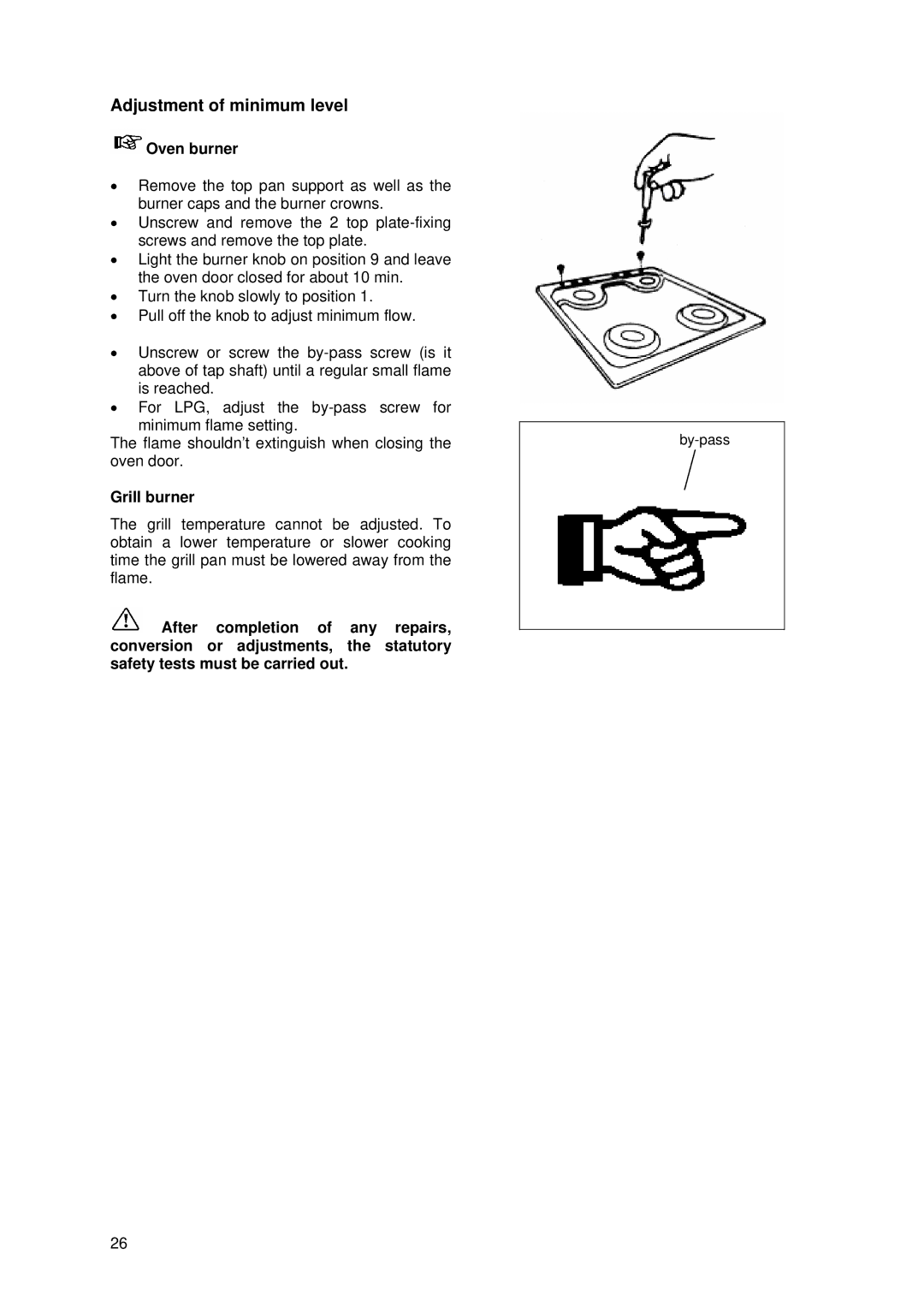 Tricity Bendix SG 205WL manual Adjustment of minimum level 