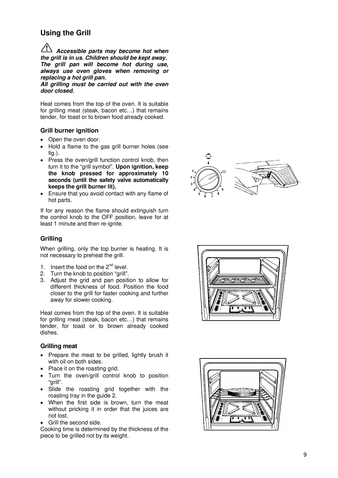 Tricity Bendix SG 205WL manual Grill burner ignition, Grilling meat 