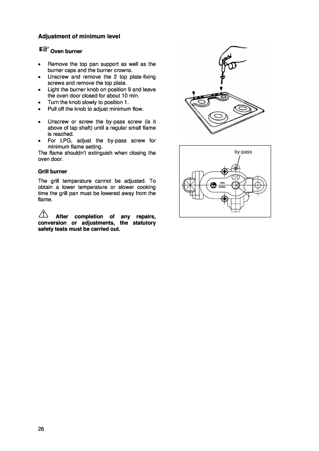 Tricity Bendix SG 205WL manual Adjustment of minimum level 
