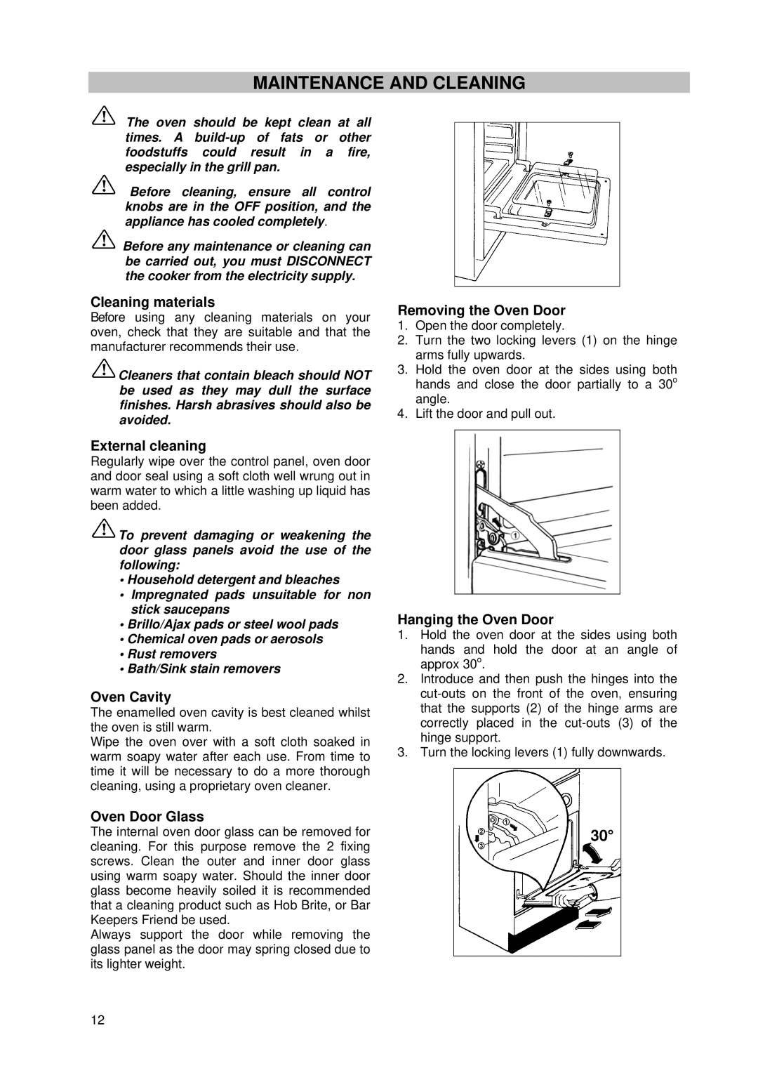 Tricity Bendix SG 210 manual Maintenance and Cleaning 