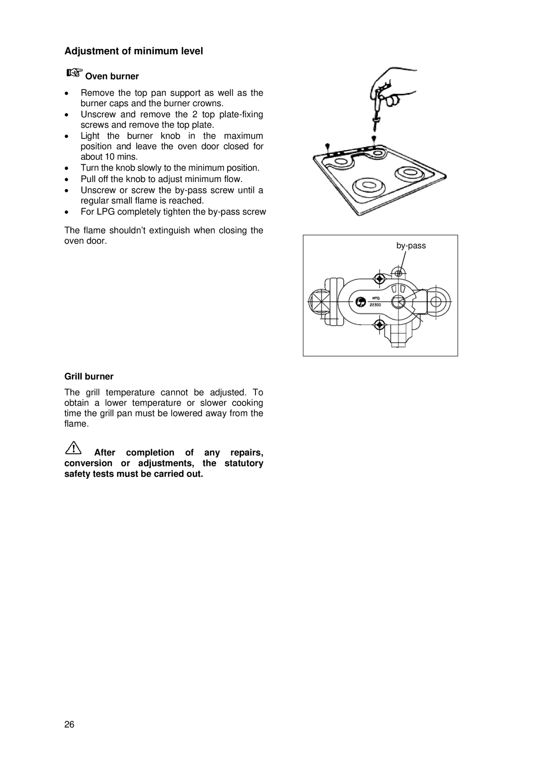 Tricity Bendix SG 210 manual Adjustment of minimum level 