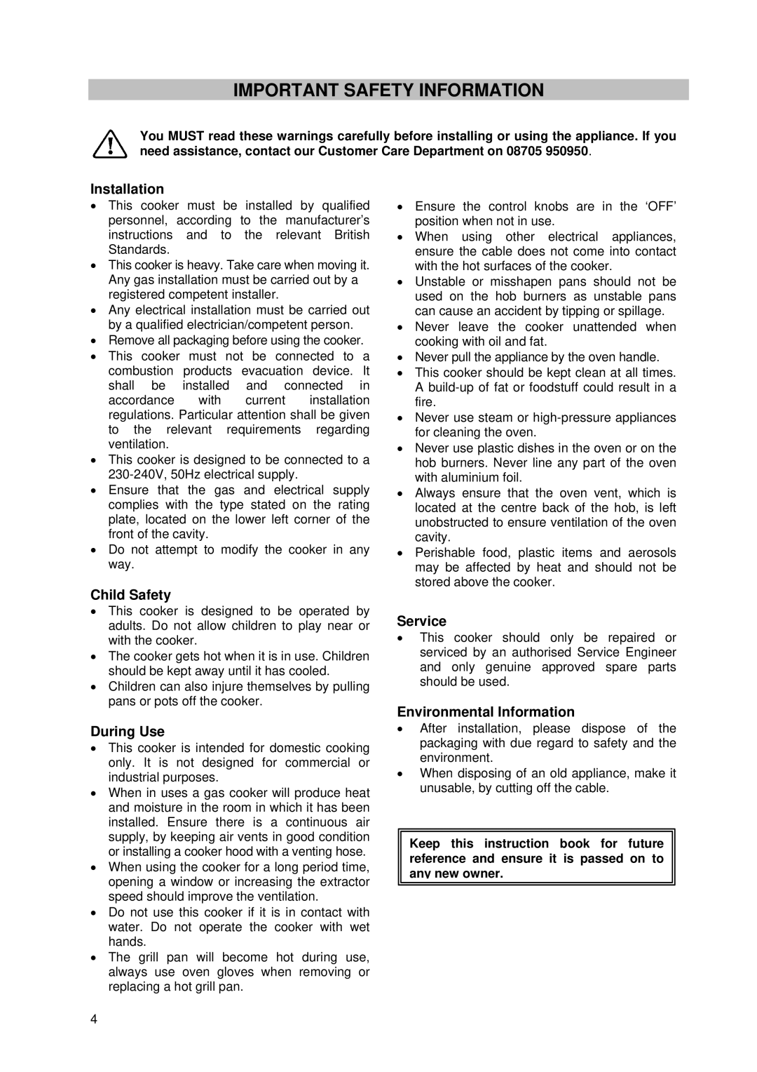 Tricity Bendix SG 210 manual Important Safety Information 