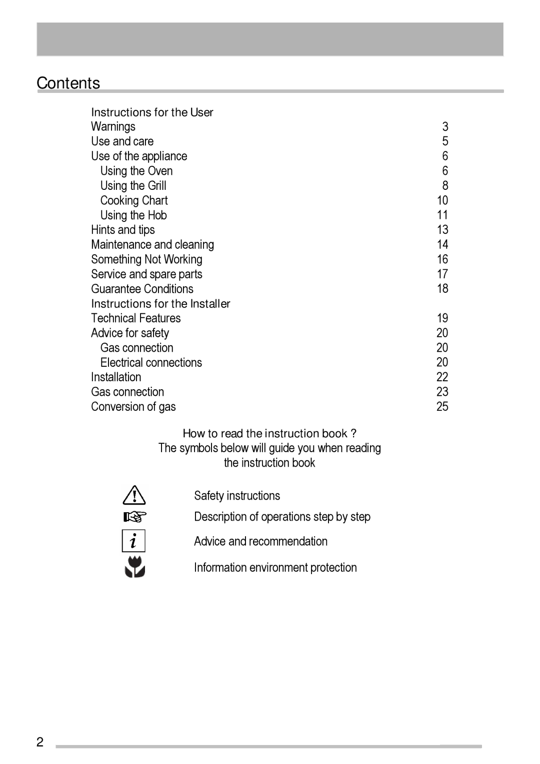 Tricity Bendix SG211X manual Contents 