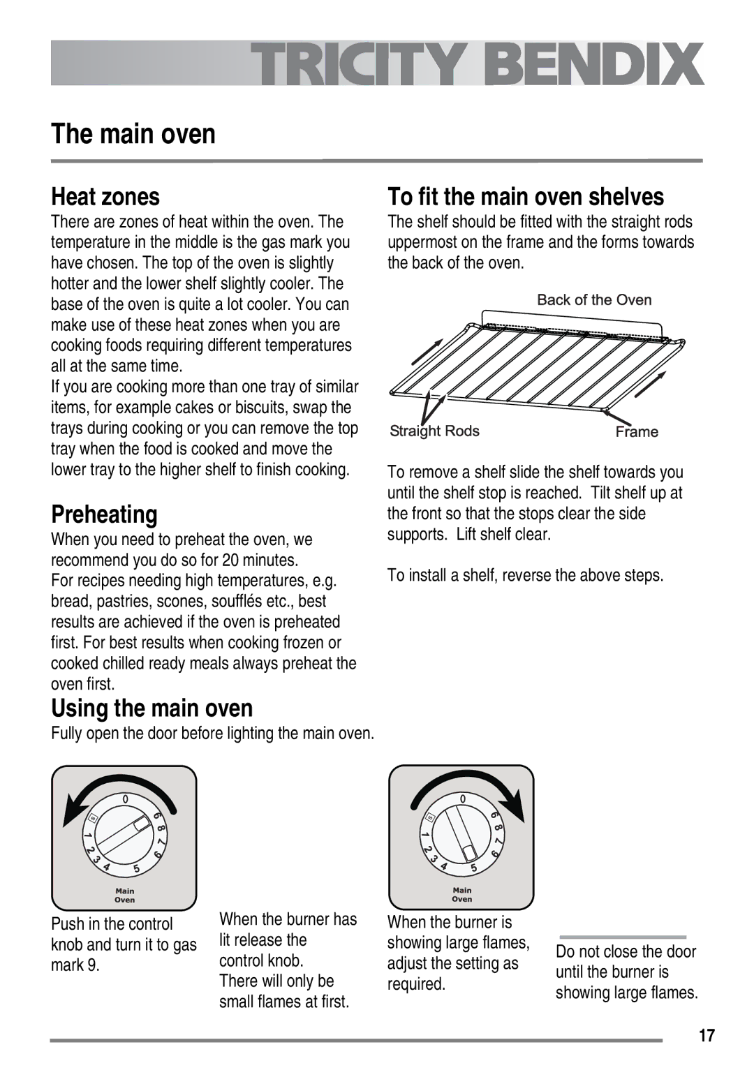 Tricity Bendix SG558/1 user manual Main oven, Heat zones, To fit the main oven shelves, Using the main oven 