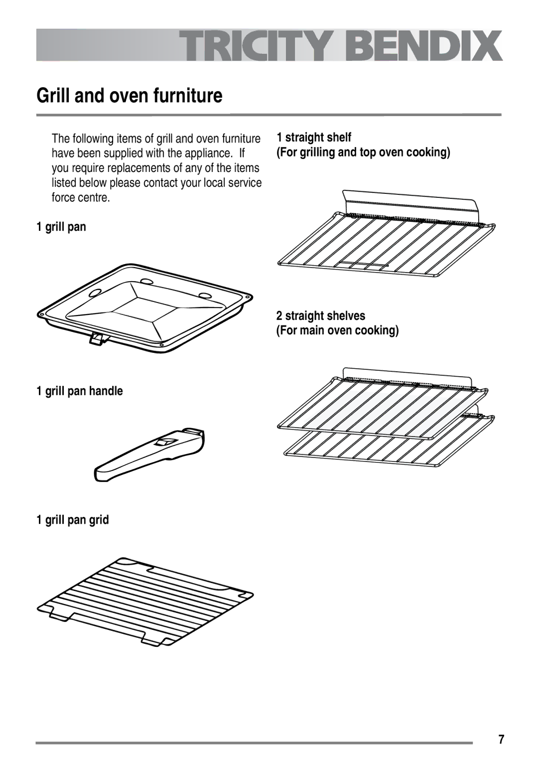 Tricity Bendix SG558/1 user manual Grill and oven furniture 