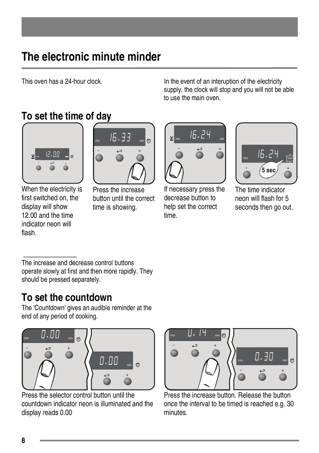 Tricity Bendix SG558/1 user manual Electronic minute minder, To set the time of day, To set the countdown 