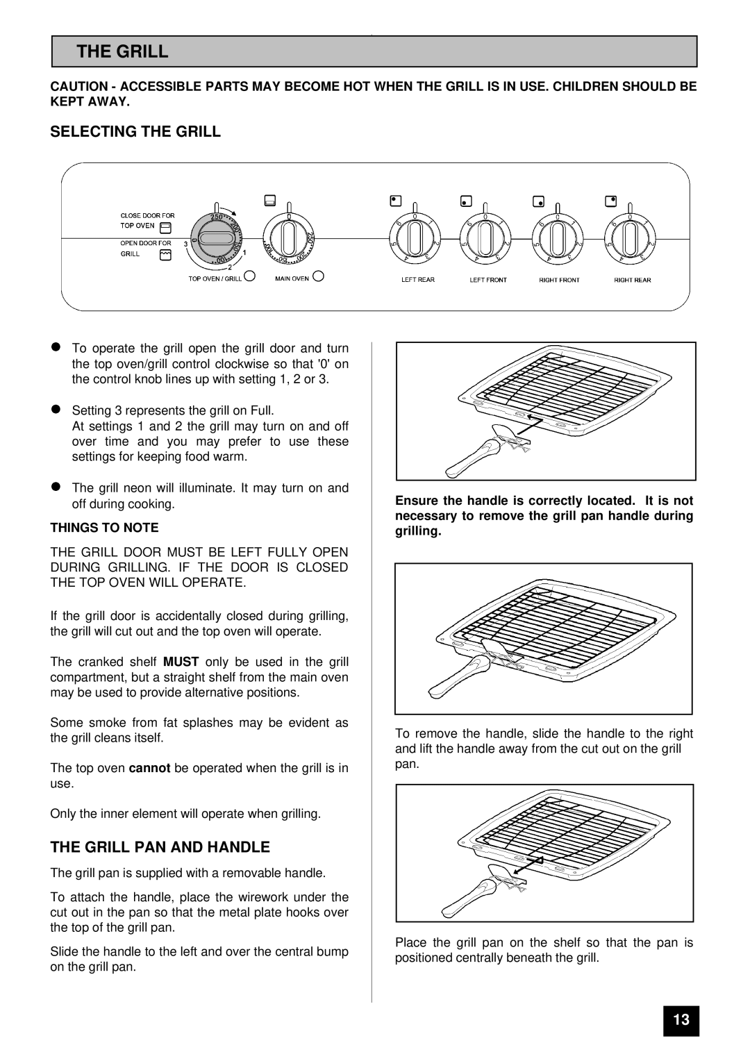 Tricity Bendix SI 055 installation instructions Selecting the Grill, Grill PAN and Handle 