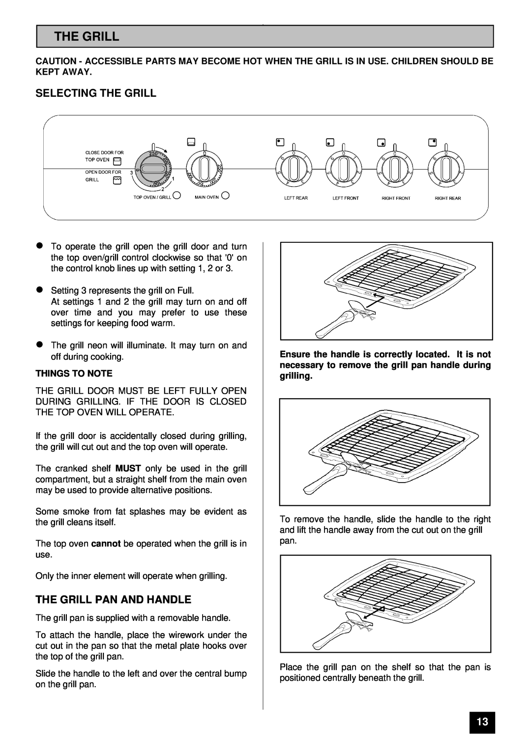 Tricity Bendix SI 055 installation instructions Selecting The Grill, The Grill Pan And Handle, Things To Note 