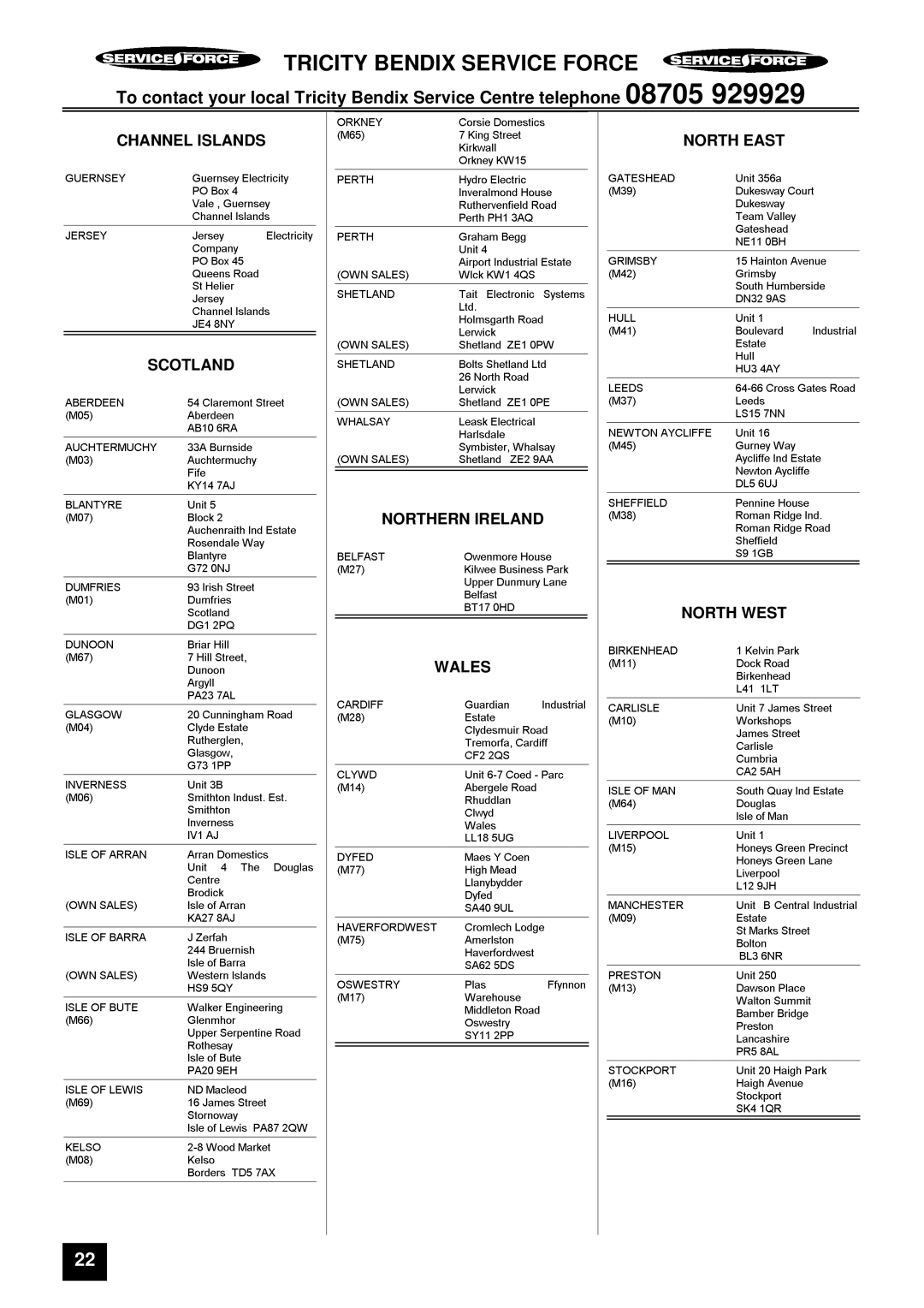 Tricity Bendix SI 221 installation instructions Tricity Bendix Service Force 