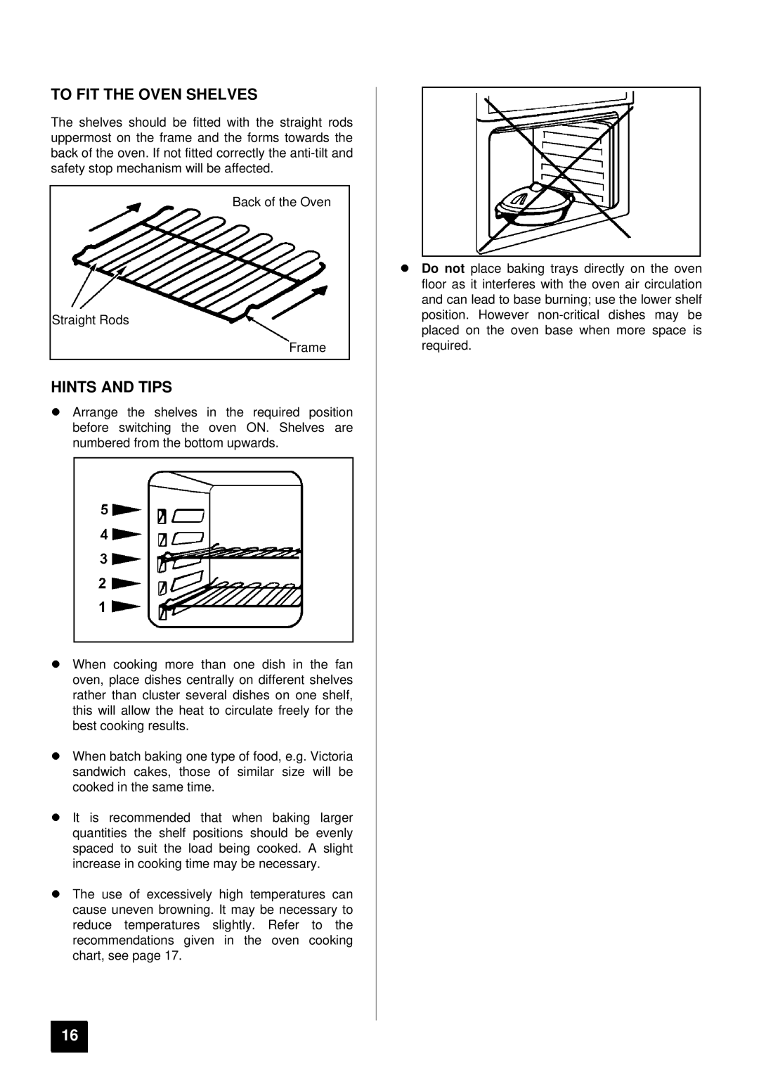 Tricity Bendix SI 251 installation instructions To FIT the Oven Shelves, LHINTS and Tips 