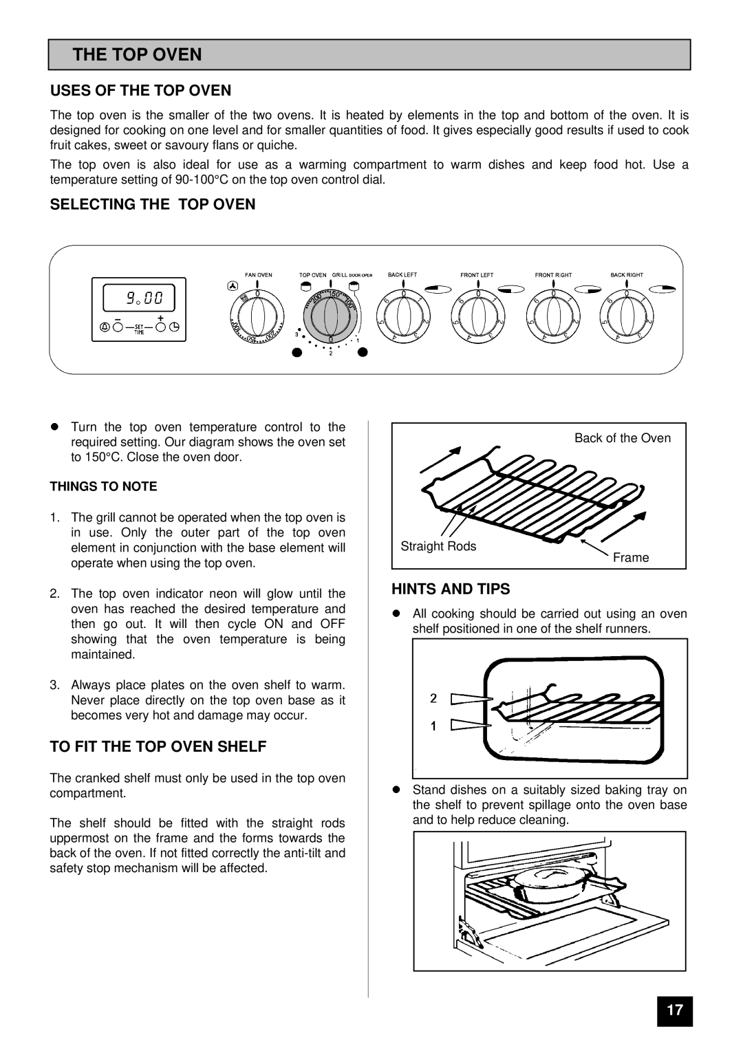 Tricity Bendix SI 322, SI 323 Uses of the TOP Oven, Selecting the TOP Oven, To FIT the TOP Oven Shelf 