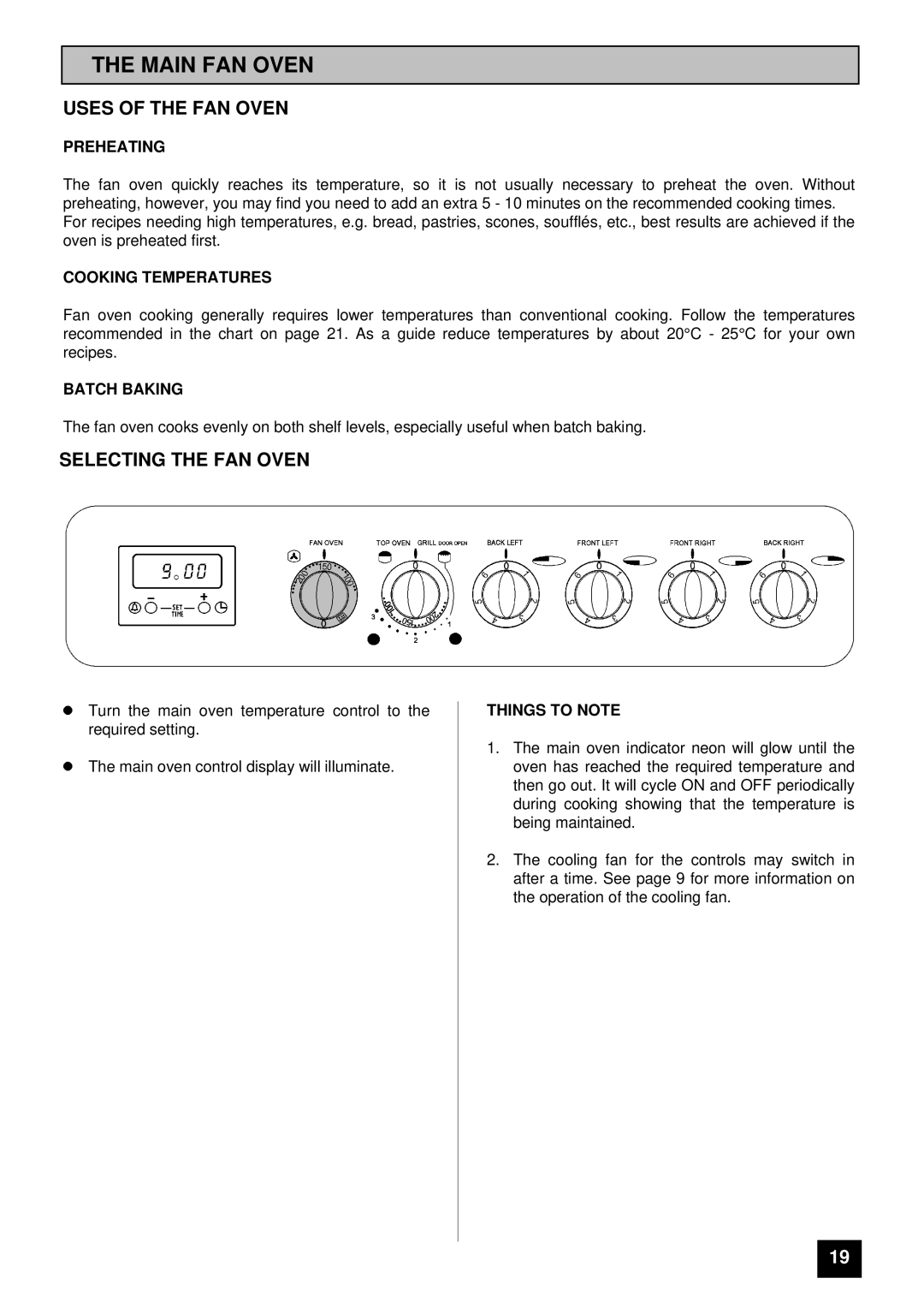 Tricity Bendix SI 322, SI 323 installation instructions Main FAN Oven, Uses of the FAN Oven, Selecting the FAN Oven 