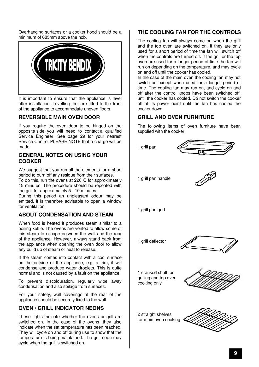 Tricity Bendix SI 322, SI 323 Reversible Main Oven Door, General Notes on Using Your Cooker, About Condensation and Steam 