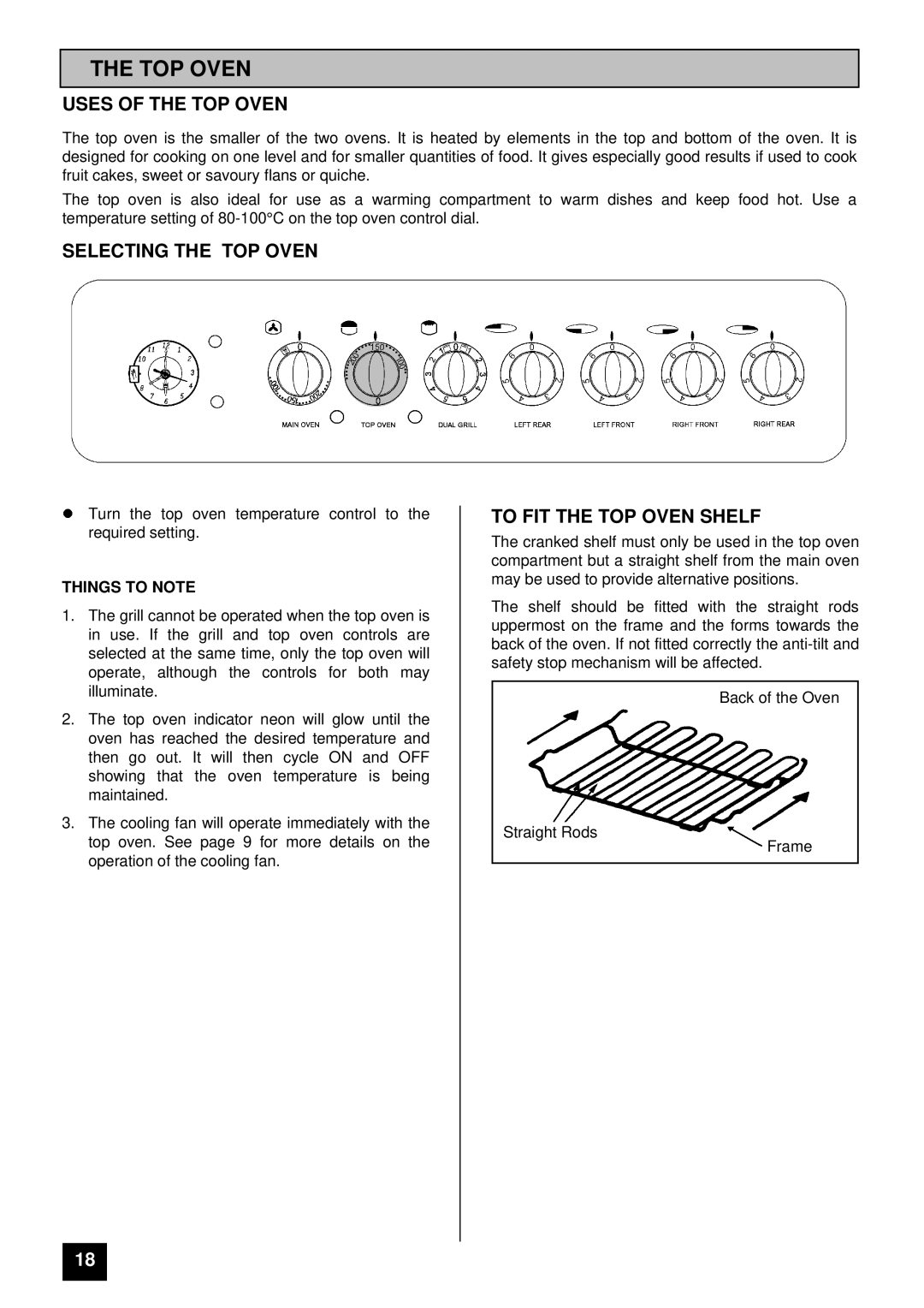 Tricity Bendix SI 400GR Uses of the TOP Oven, Selecting the TOP Oven, To FIT the TOP Oven Shelf 