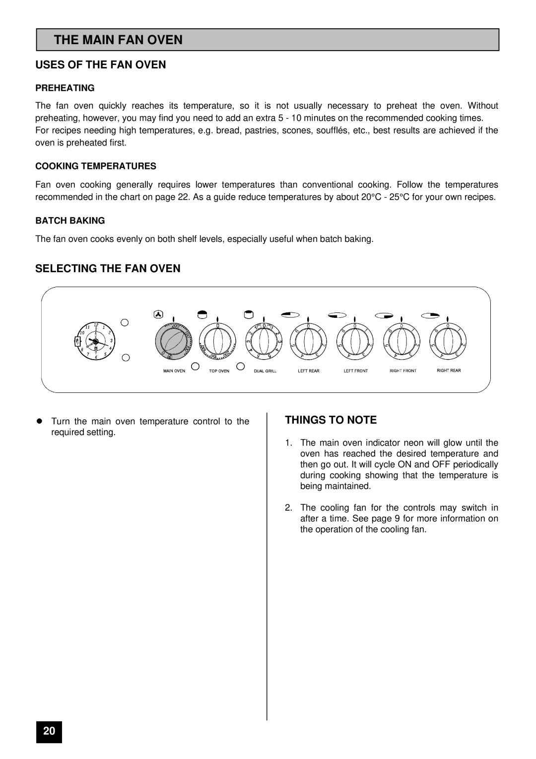 Tricity Bendix SI 400GR installation instructions Main FAN Oven, Uses of the FAN Oven, Selecting the FAN Oven 