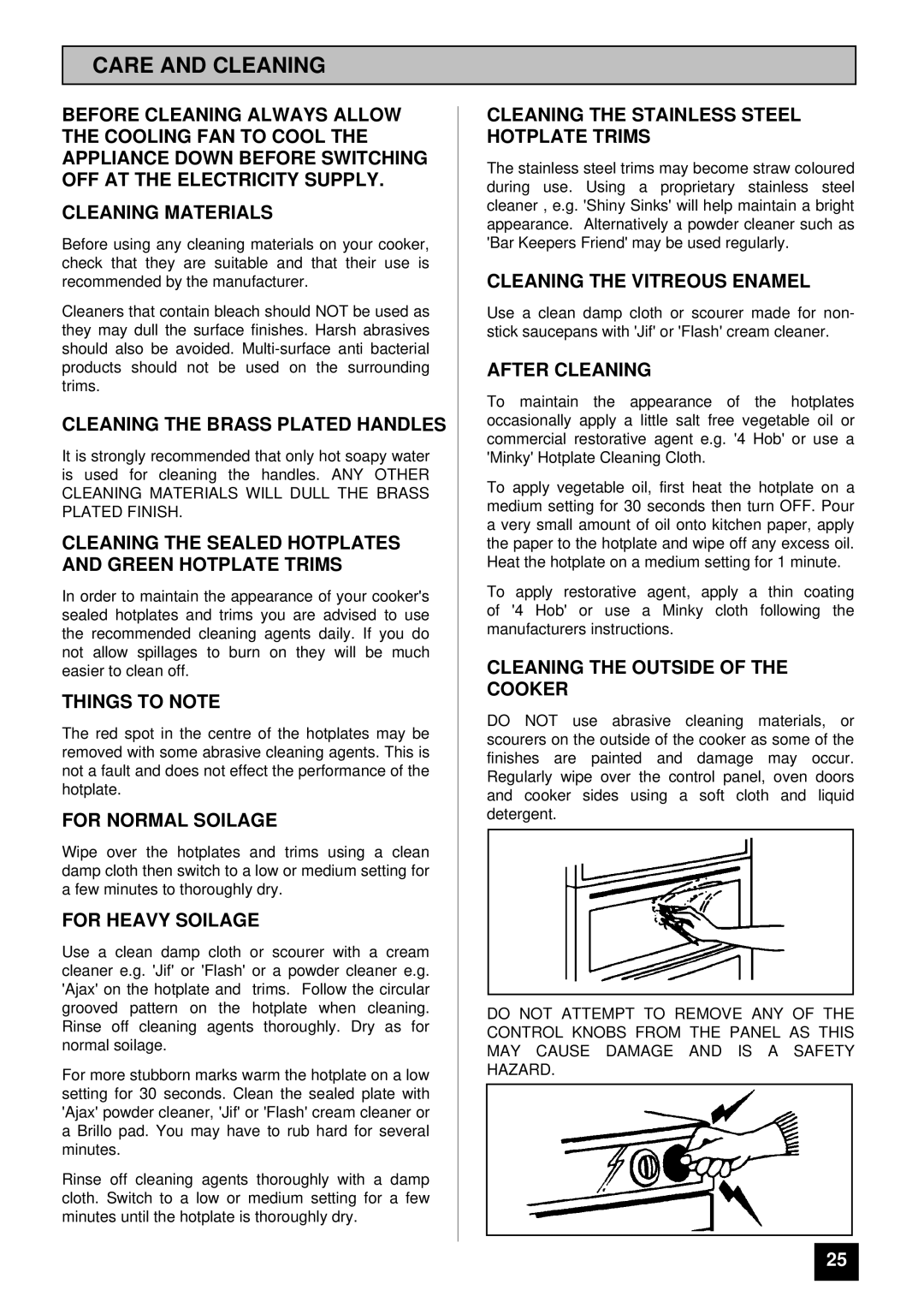 Tricity Bendix SI 400GR installation instructions Care and Cleaning 