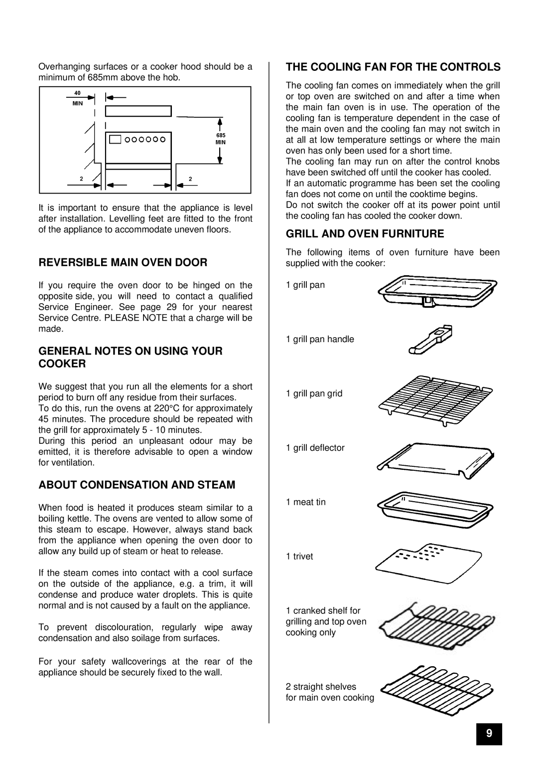 Tricity Bendix SI 400GR Reversible Main Oven Door, General Notes on Using Your Cooker, About Condensation and Steam 