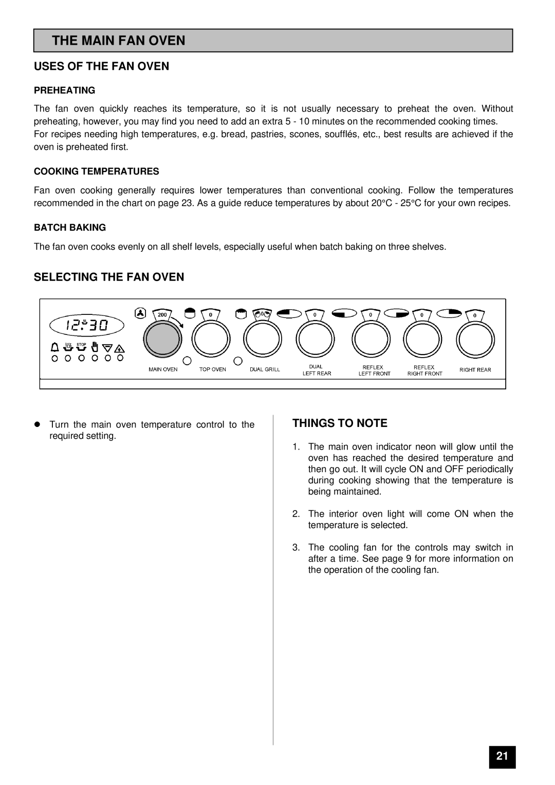 Tricity Bendix SI 452 installation instructions Main FAN Oven, Uses of the FAN Oven, Selecting the FAN Oven 