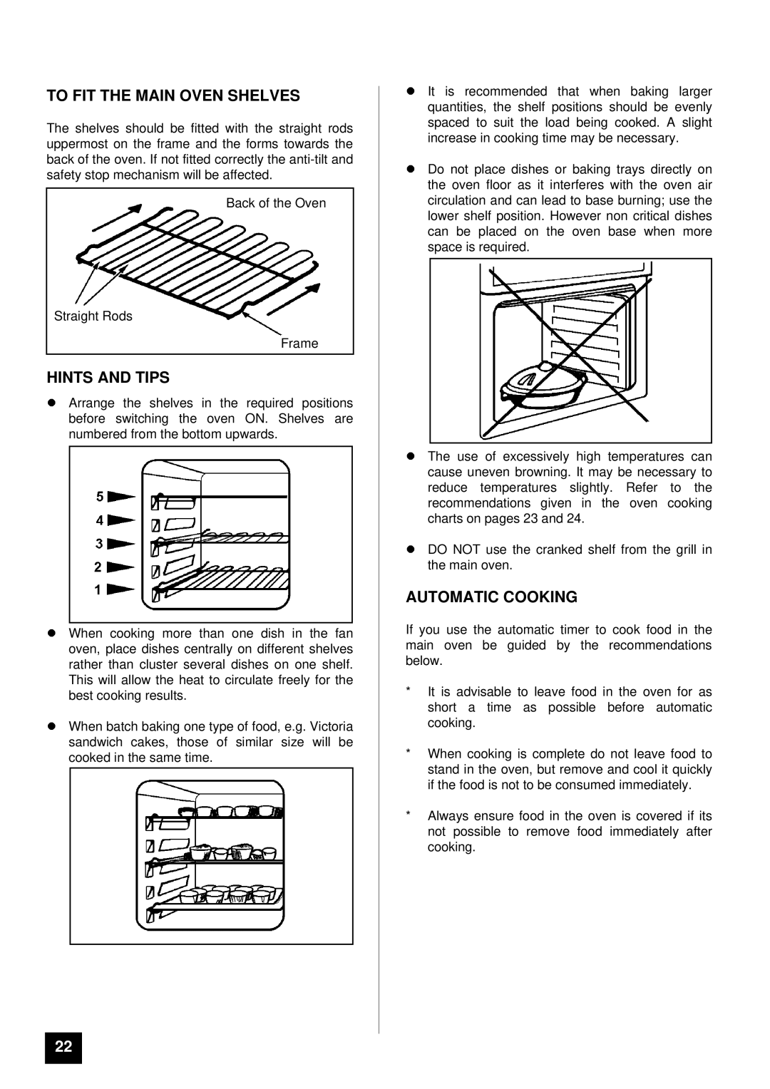 Tricity Bendix SI 452 installation instructions To FIT the Main Oven Shelves 