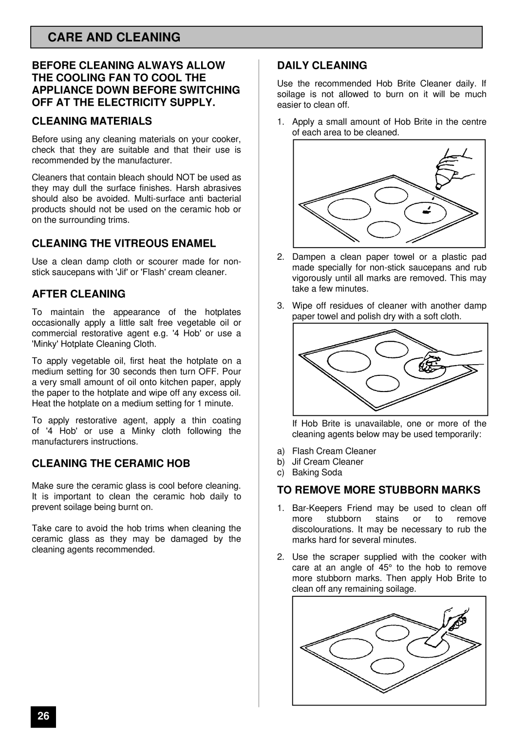 Tricity Bendix SI 452 installation instructions Care and Cleaning 