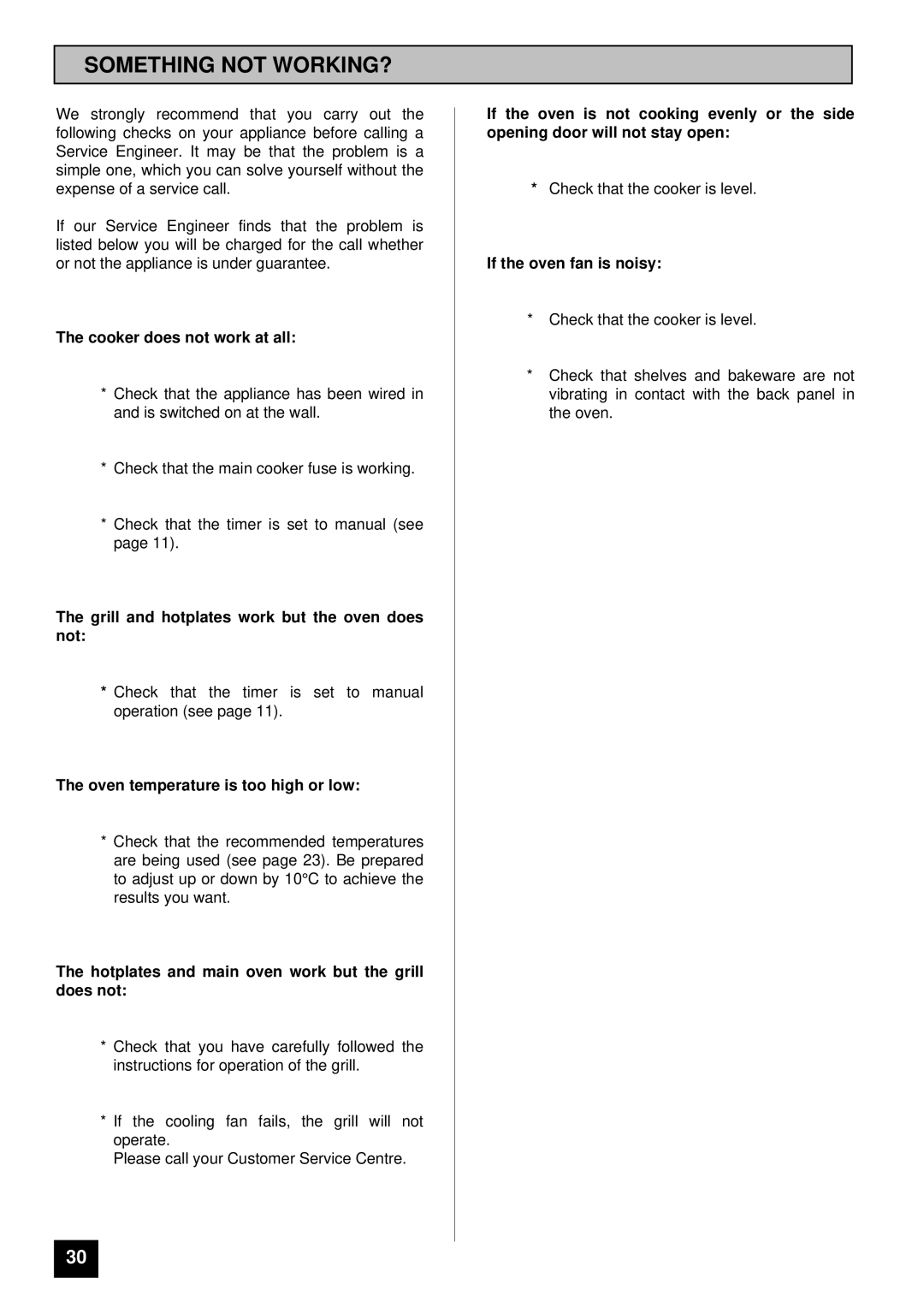 Tricity Bendix SI 452 installation instructions Something not WORKING?, Cooker does not work at all 