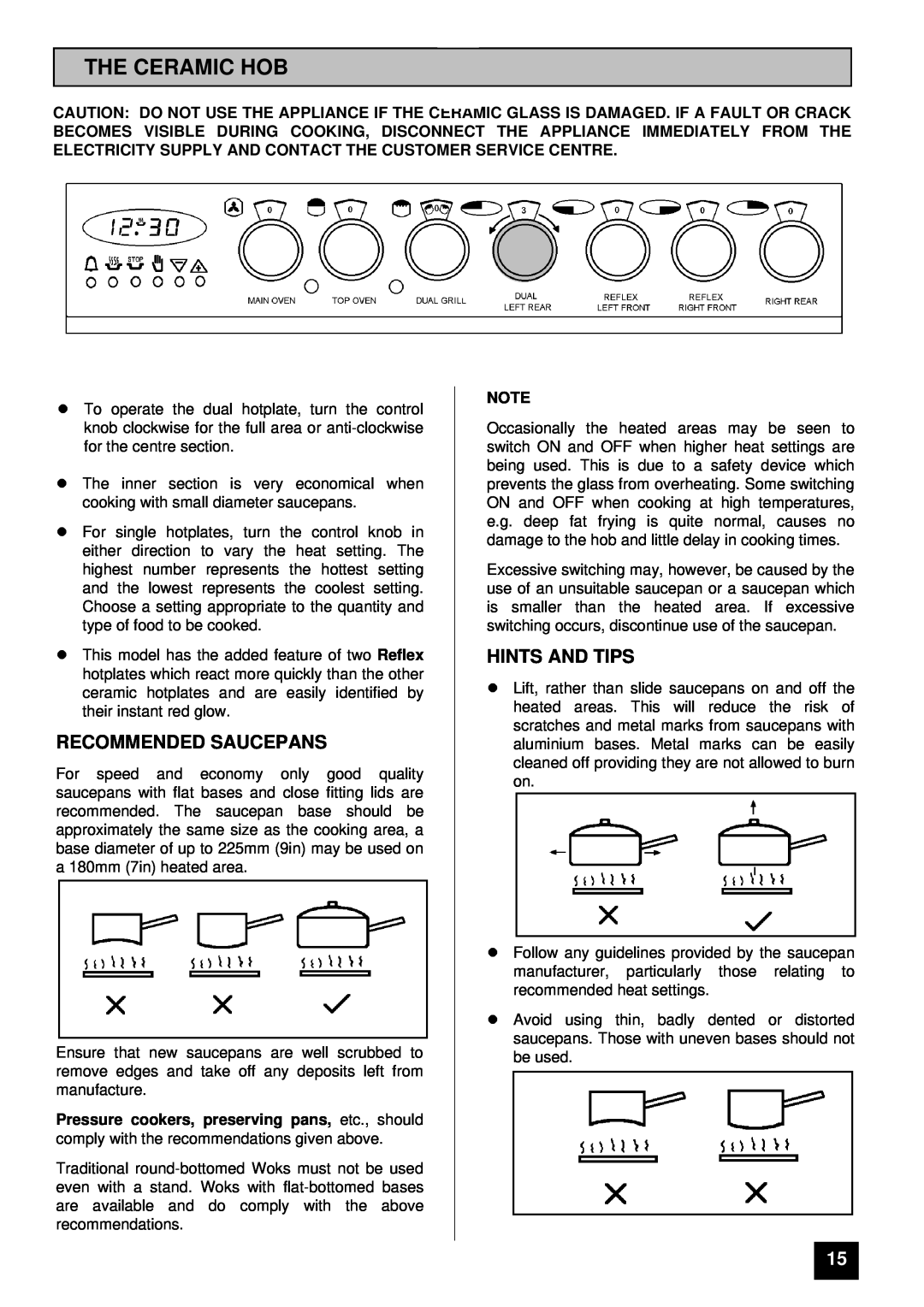 Tricity Bendix SI 452 installation instructions The Ceramic Hob, Recommended Saucepans, Hints And Tips 