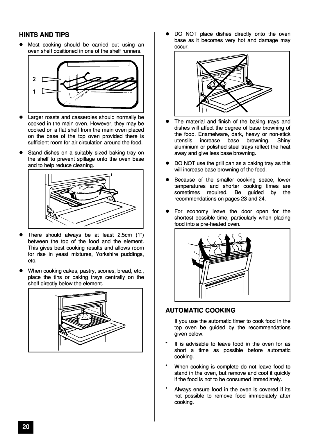 Tricity Bendix SI 452 installation instructions lHINTS AND TIPS, Automatic Cooking 
