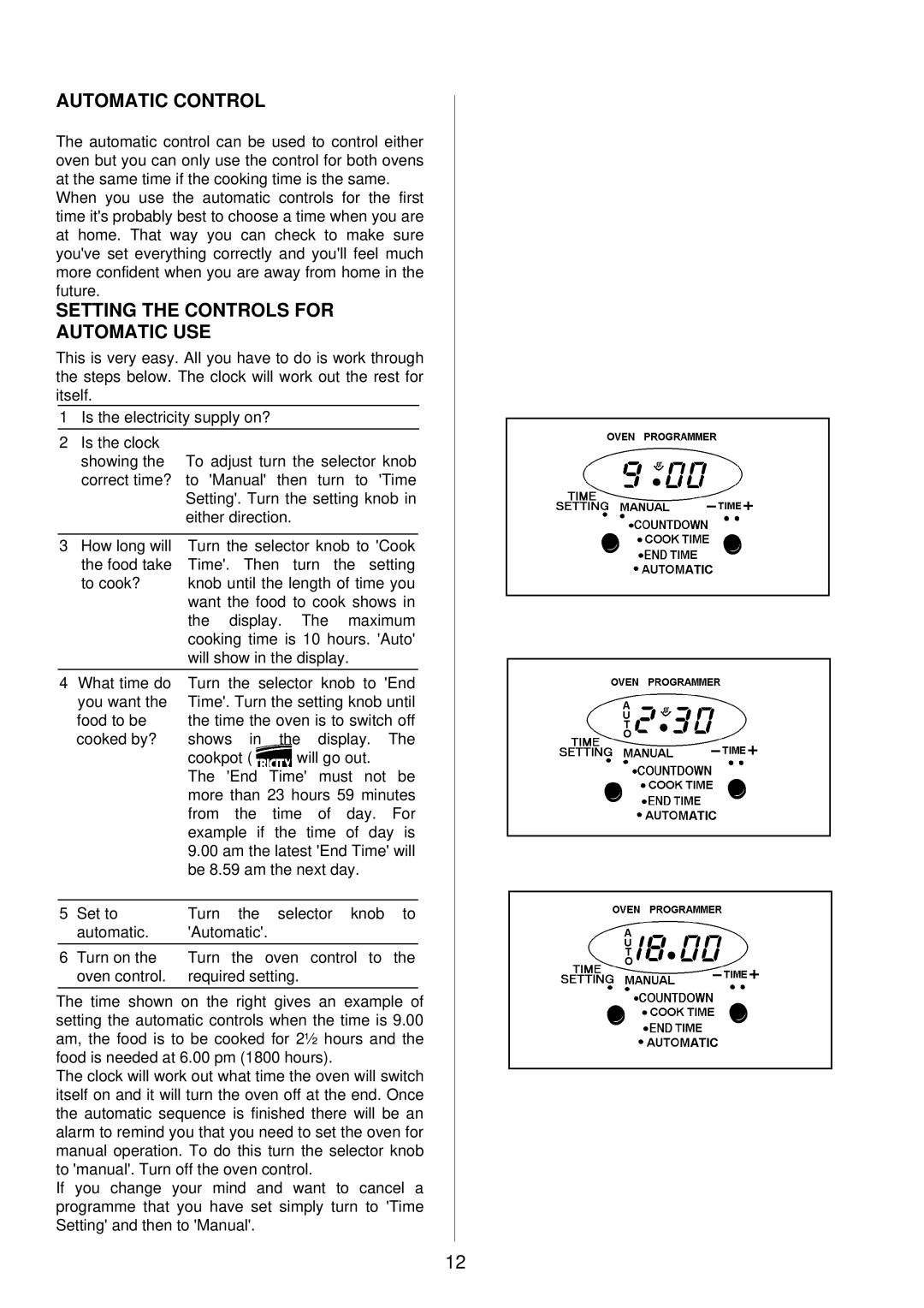 Tricity Bendix SI 453 installation instructions Automatic Control, Setting the Controls for Automatic USE 