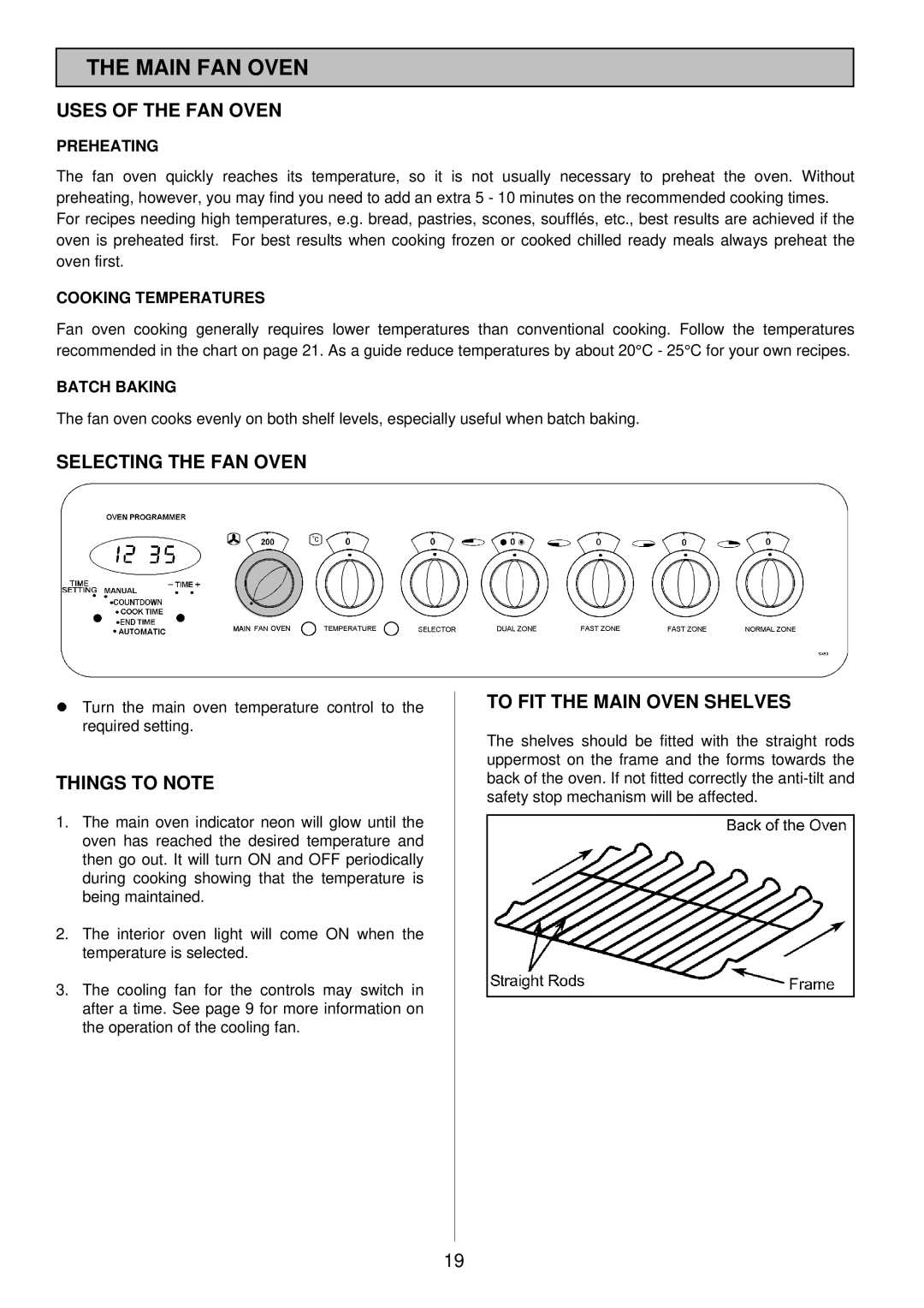 Tricity Bendix SI 453 installation instructions Main FAN Oven, Uses of the FAN Oven, Selecting the FAN Oven, Things to Note 