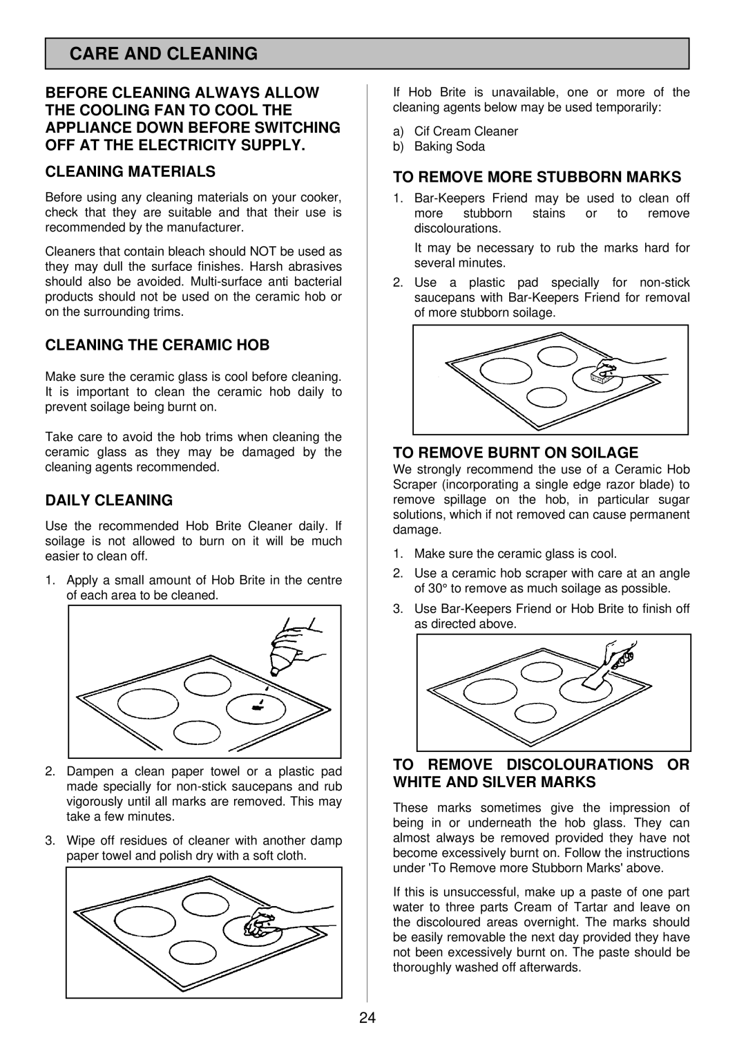 Tricity Bendix SI 453 installation instructions Care and Cleaning 