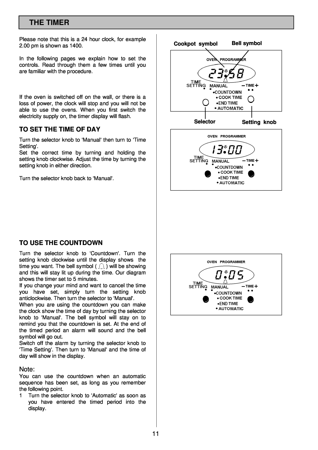 Tricity Bendix SI 453 installation instructions The Timer, To Set The Time Of Day, To Use The Countdown 