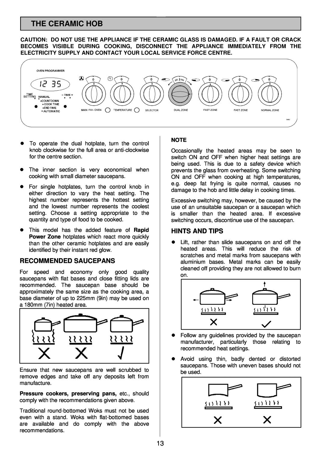 Tricity Bendix SI 453 installation instructions The Ceramic Hob, Recommended Saucepans, Hints And Tips 