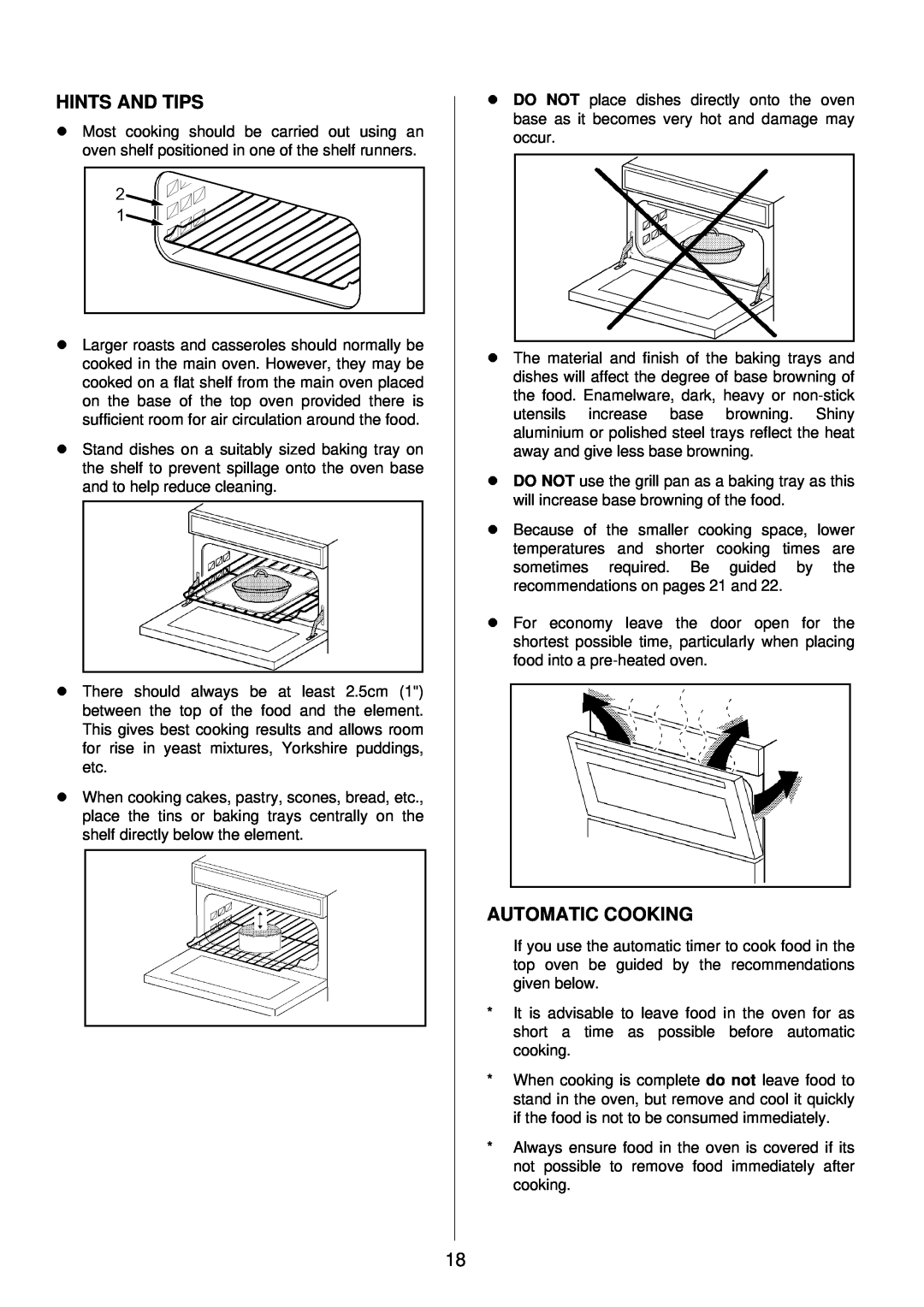Tricity Bendix SI 453 installation instructions lHINTS AND TIPS, Automatic Cooking 