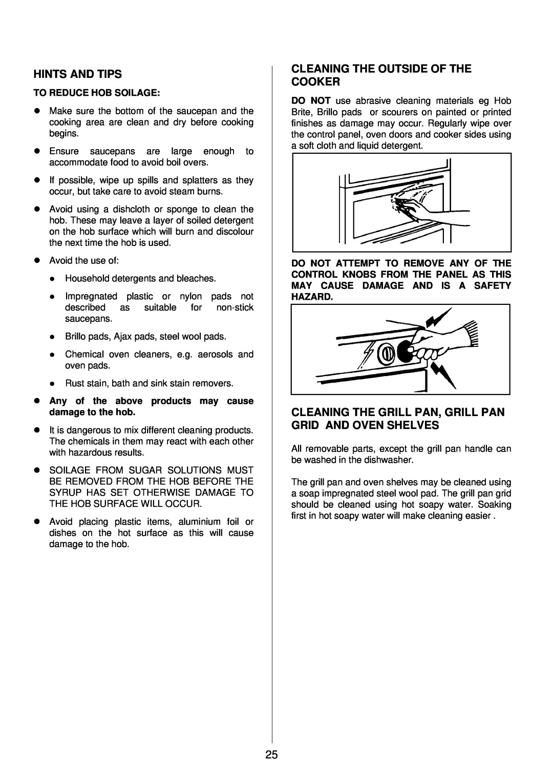 Tricity Bendix SI 453 installation instructions Cleaning The Outside Of The Cooker, Hints And Tips 