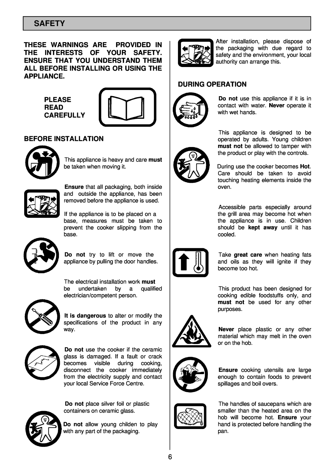 Tricity Bendix SI 453 installation instructions Safety, Please Read Carefully Before Installation, During Operation 