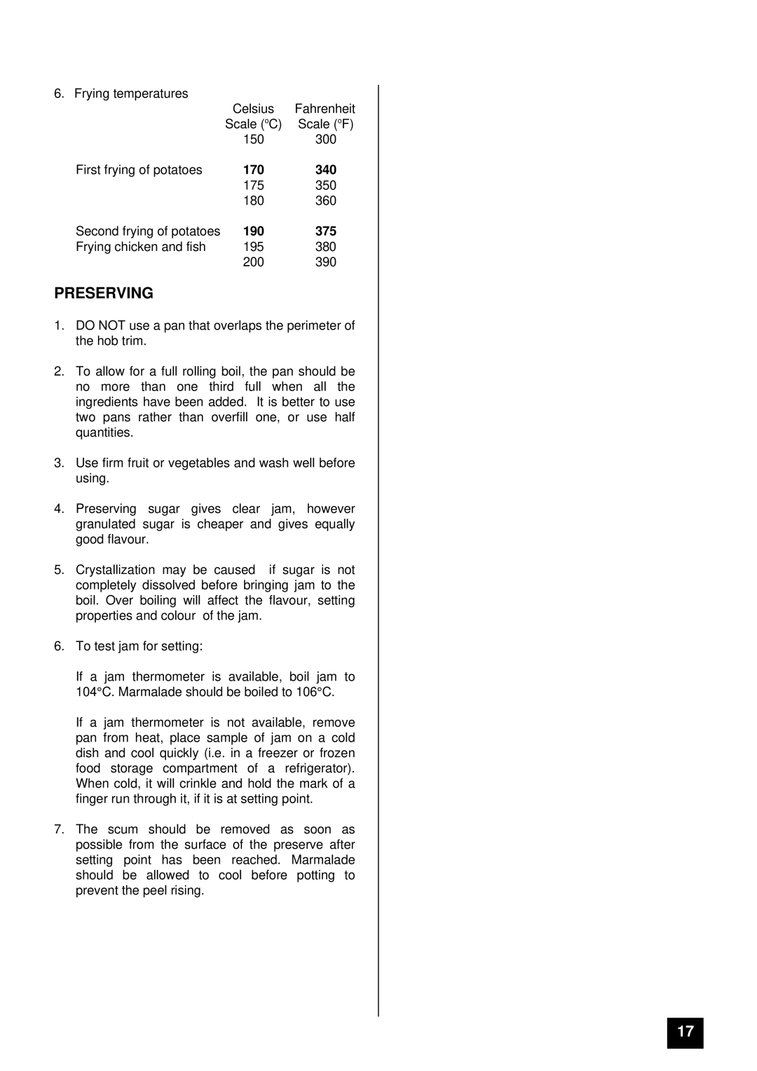 Tricity Bendix SI 535 installation instructions Preserving 