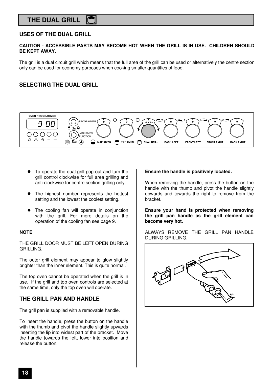 Tricity Bendix SI 535 installation instructions Uses of the Dual Grill, Selecting the Dual Grill, Grill PAN and Handle 