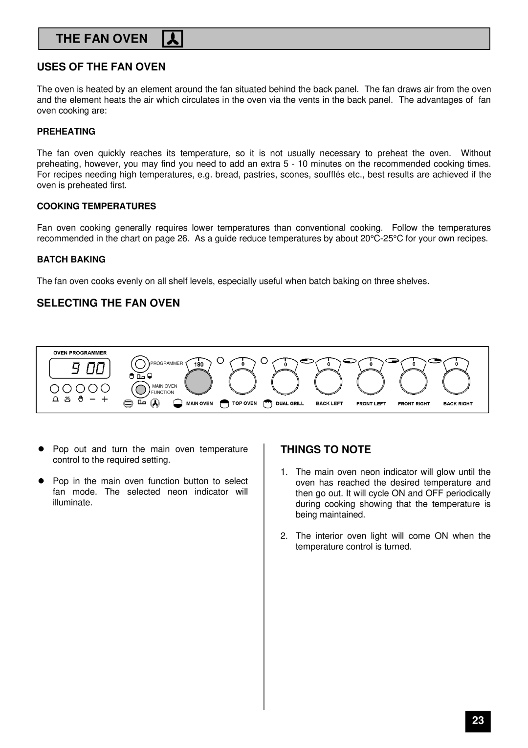 Tricity Bendix SI 535 installation instructions Uses of the FAN Oven, Selecting the FAN Oven 