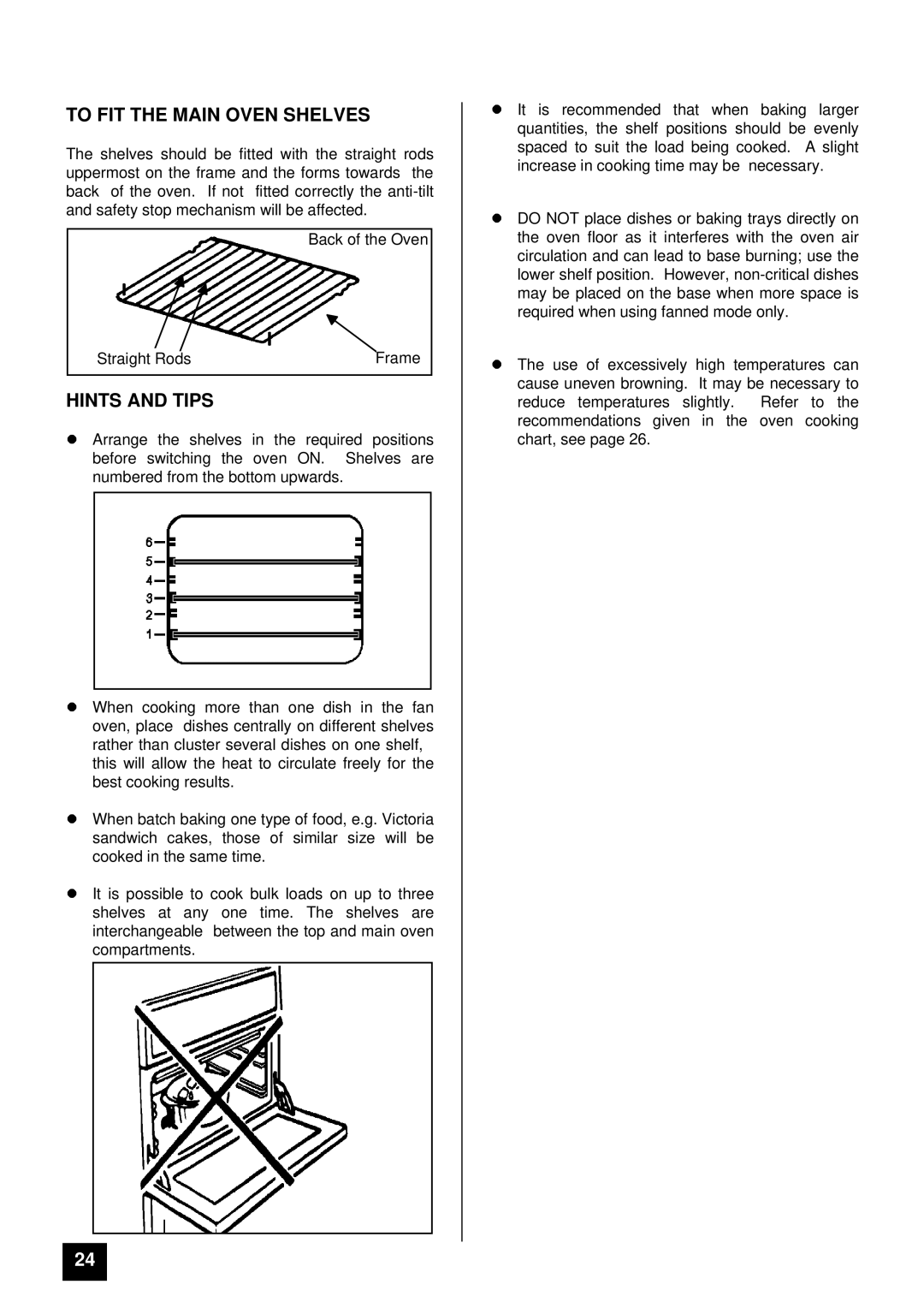 Tricity Bendix SI 535 installation instructions To FIT the Main Oven Shelves 