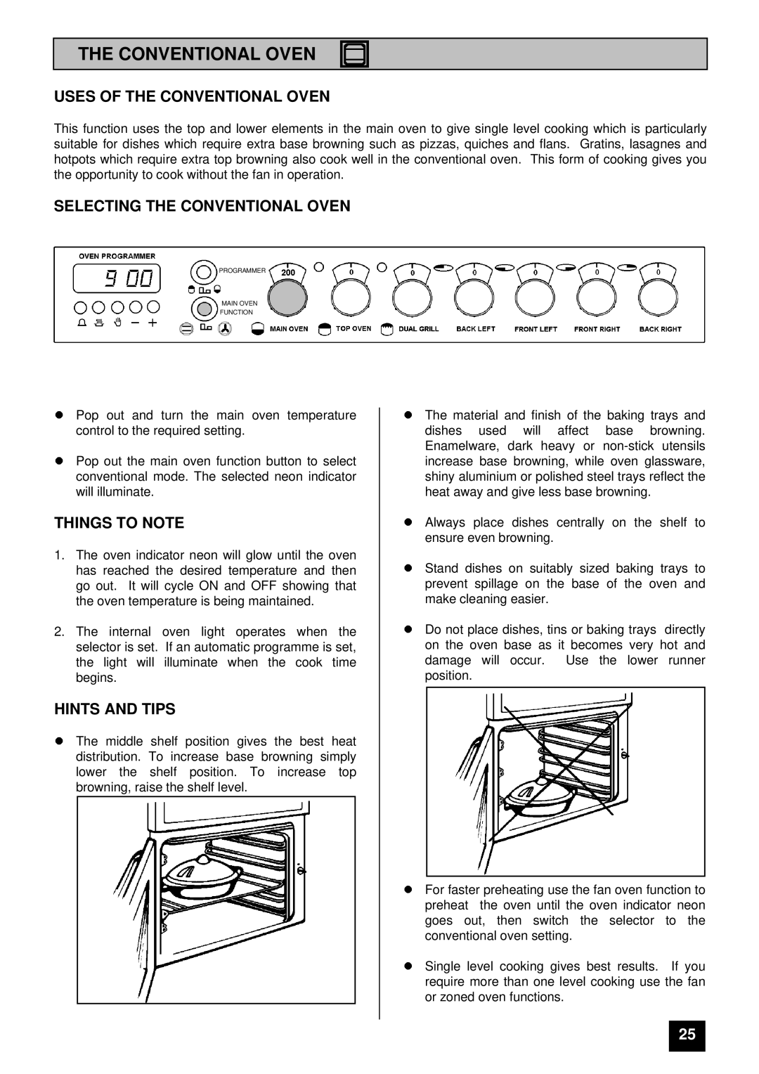 Tricity Bendix SI 535 installation instructions Uses of the Conventional Oven, Selecting the Conventional Oven 