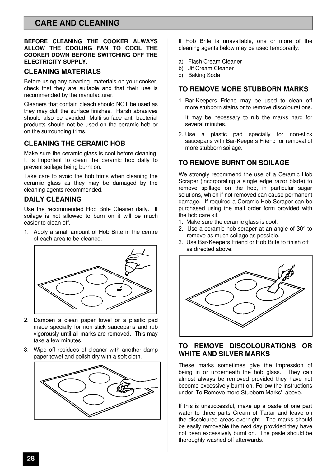 Tricity Bendix SI 535 installation instructions Care and Cleaning 