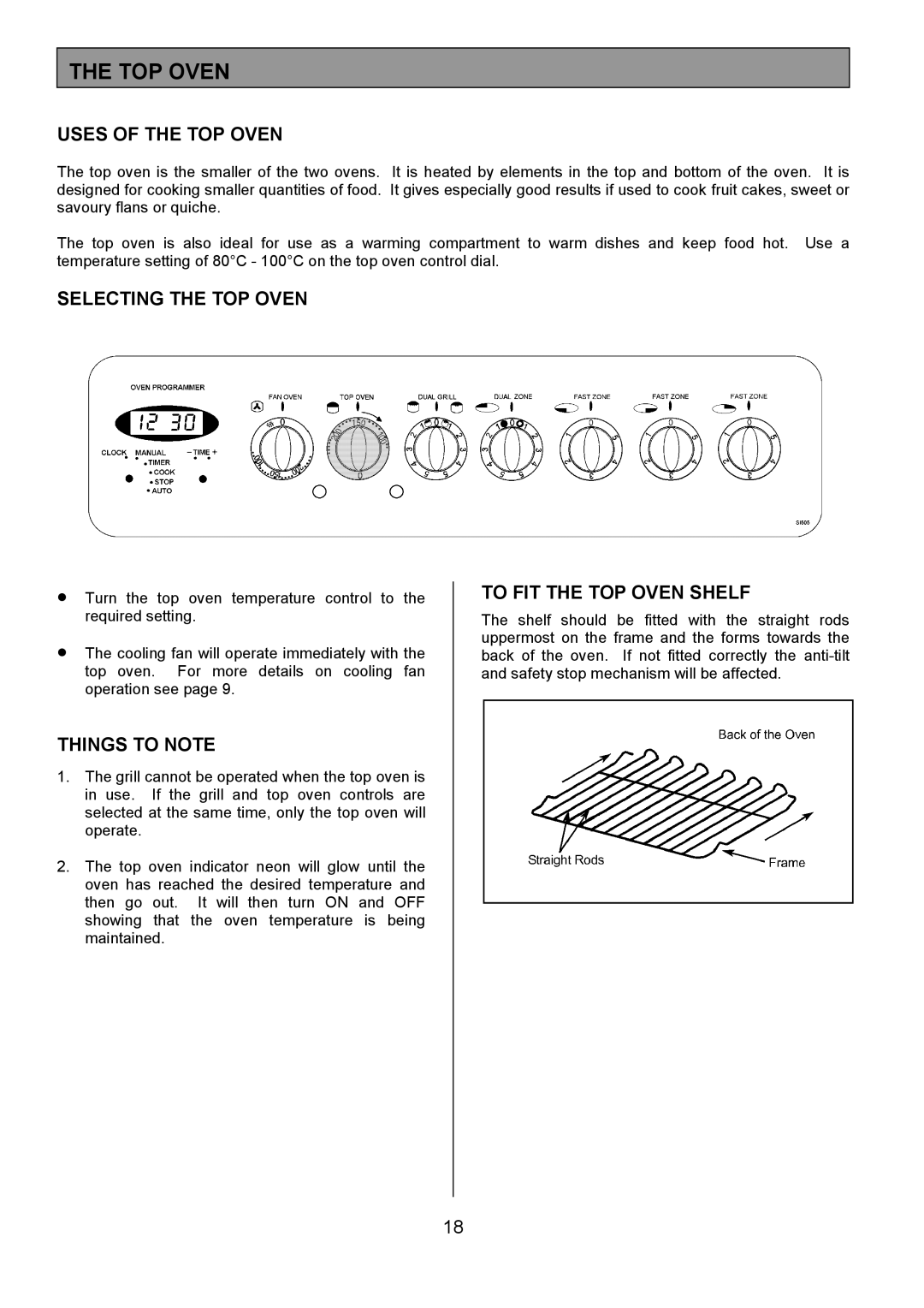 Tricity Bendix SI505 installation instructions Uses of the TOP Oven, Selecting the TOP Oven, To FIT the TOP Oven Shelf 