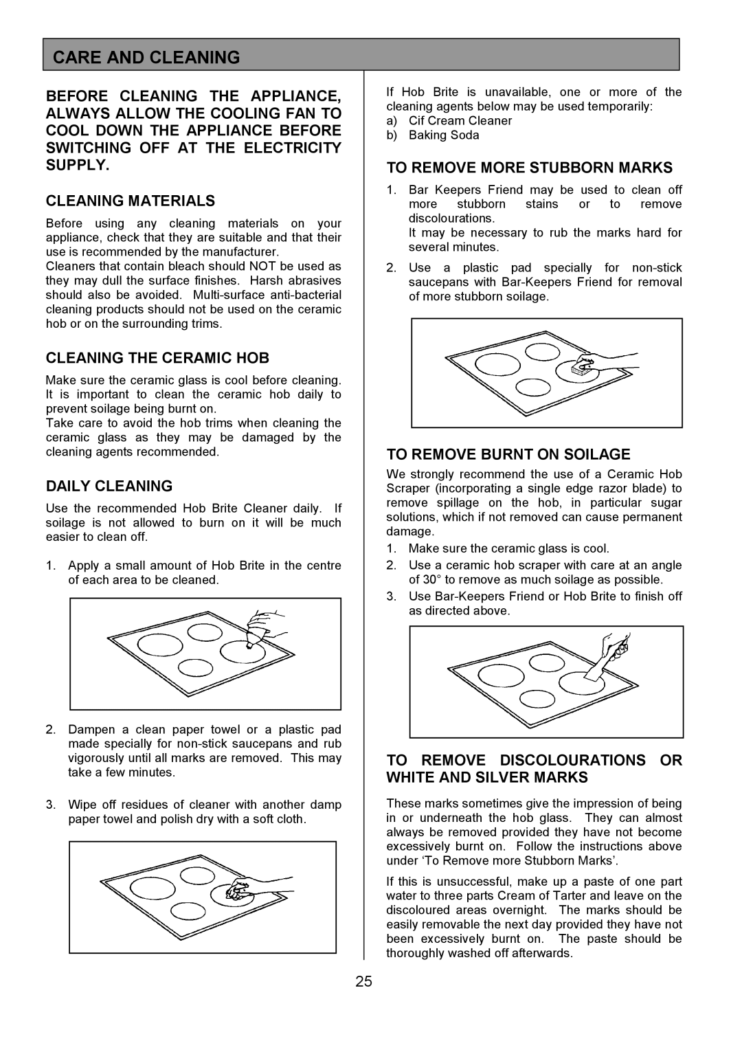 Tricity Bendix SI505 installation instructions Care and Cleaning 