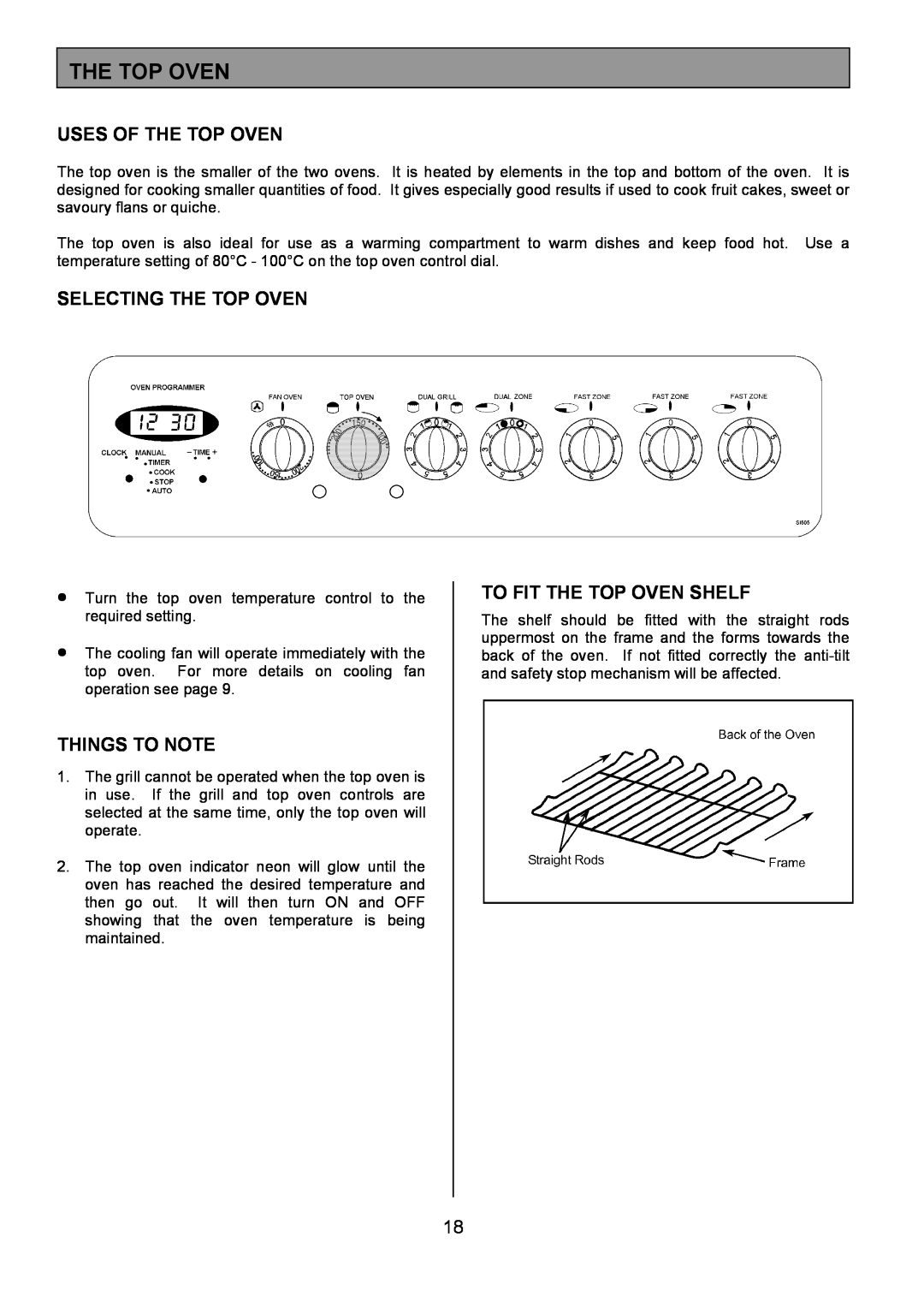 Tricity Bendix SI505 Uses Of The Top Oven, Selecting The Top Oven, To Fit The Top Oven Shelf, Things To Note 