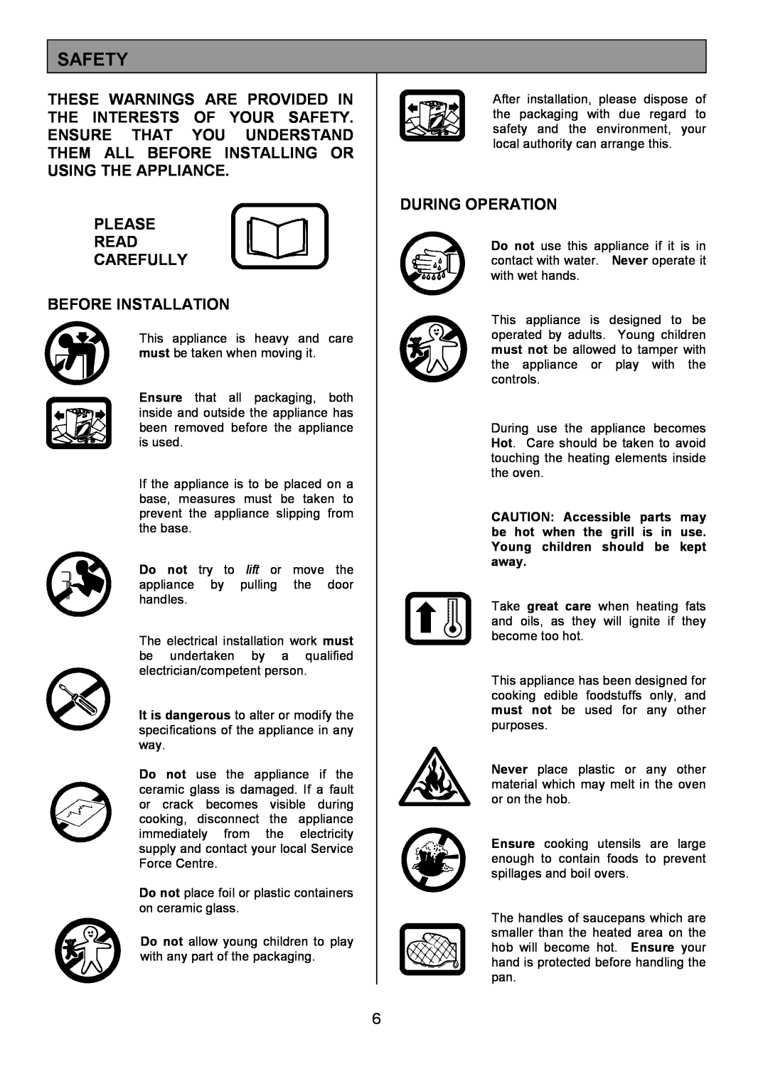 Tricity Bendix SI505 installation instructions Safety, Please Read Carefully Before Installation, During Operation 