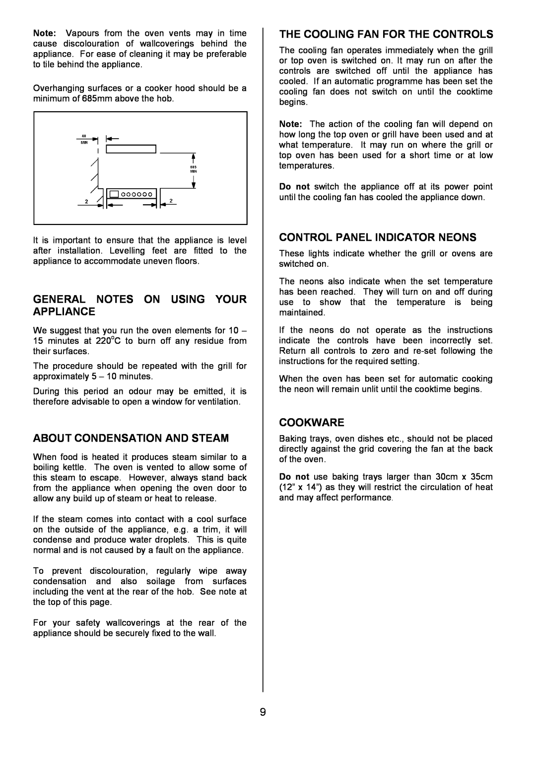 Tricity Bendix SI505 General Notes On Using Your Appliance, About Condensation And Steam, The Cooling Fan For The Controls 