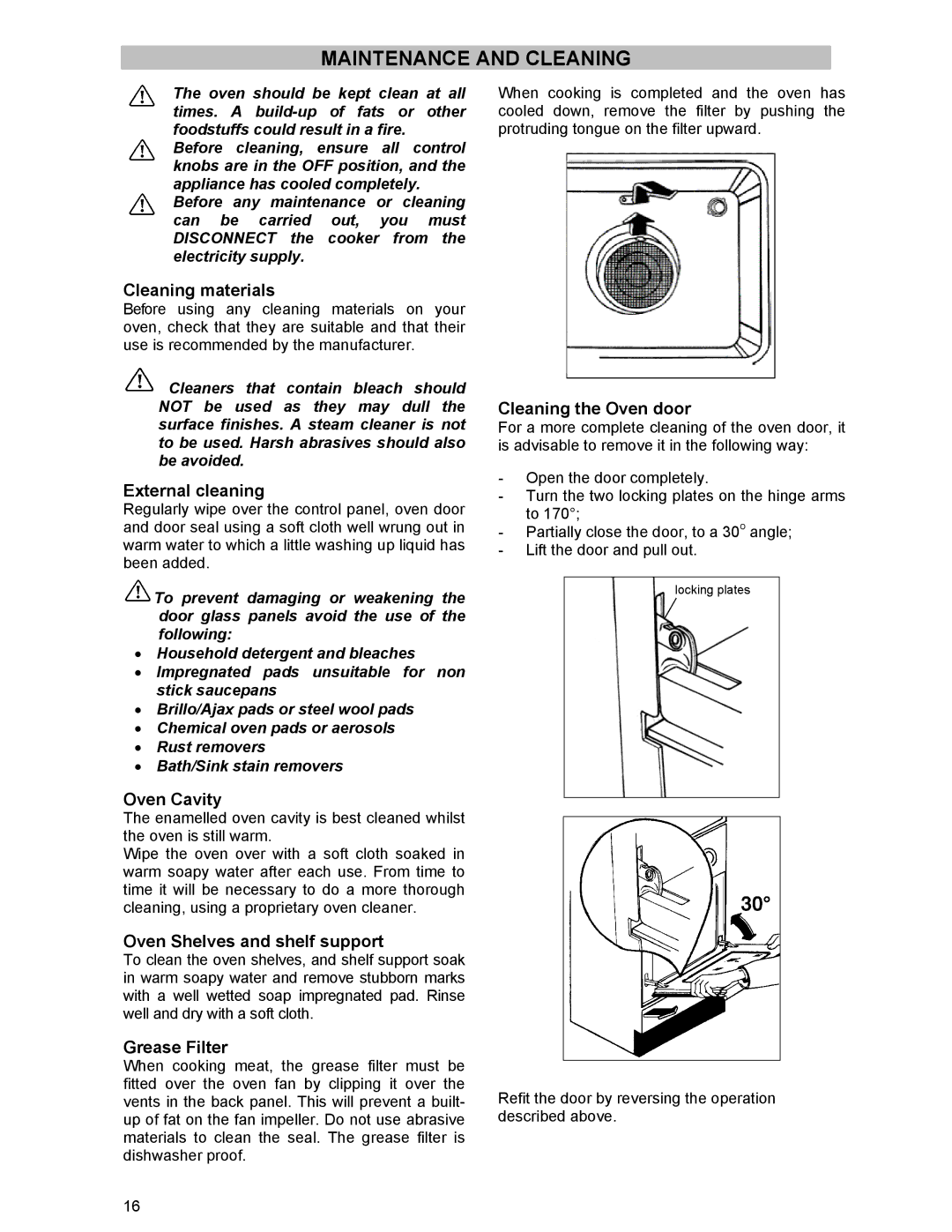 Tricity Bendix SIE 233 manual Maintenance and Cleaning 