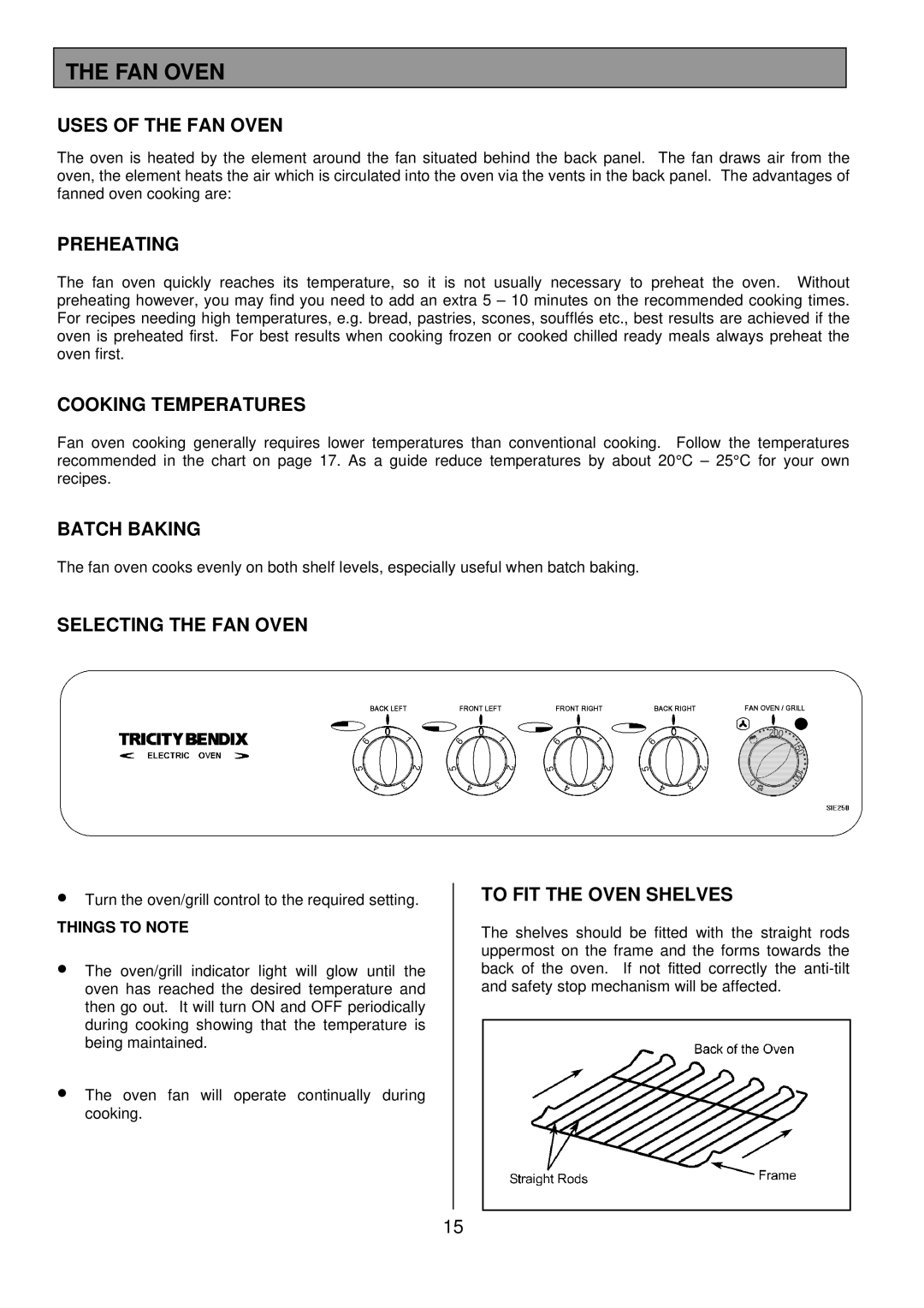 Tricity Bendix SIE 250 installation instructions FAN Oven 