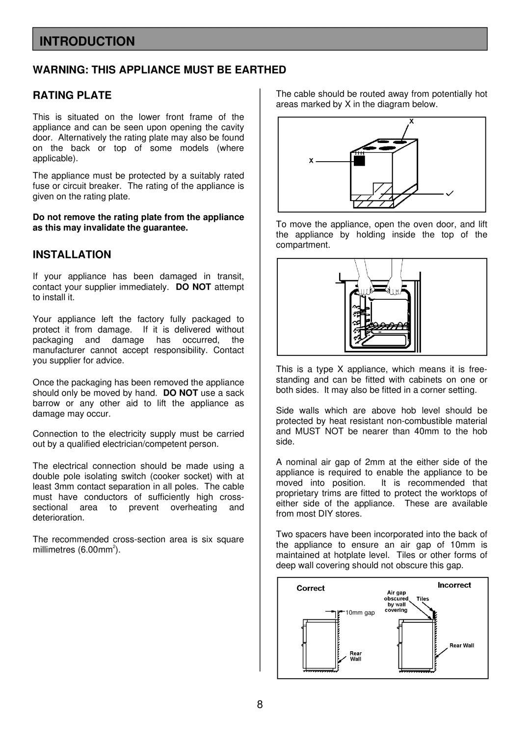 Tricity Bendix SIE 250 installation instructions Introduction, Rating Plate, Installation 